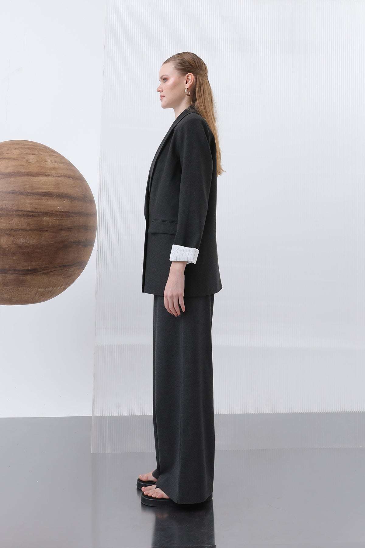 Kadın Cepli Çizgi Garnili Blazer Ceket - 32190CKT