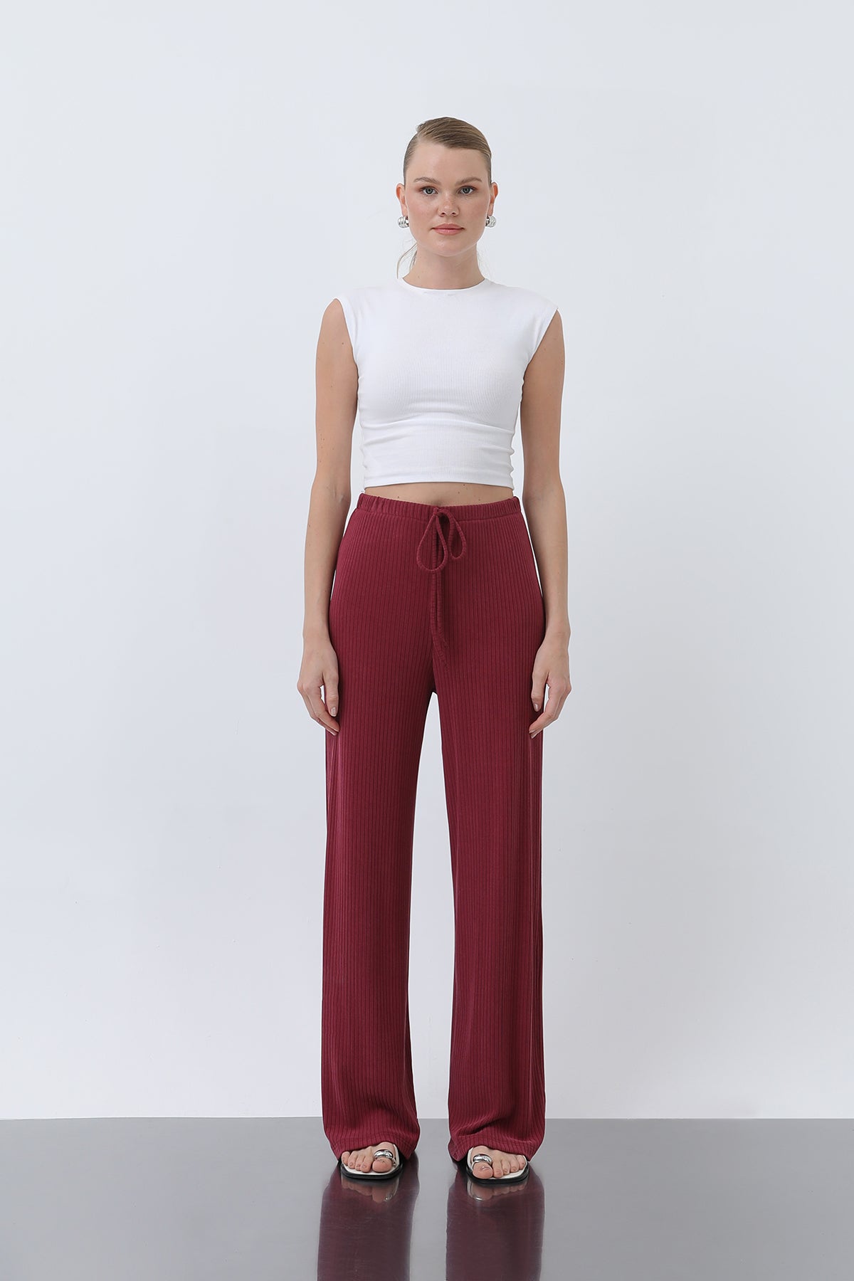 Kadın Fitilli Belden Bağlamalı Pantolon -32224PNT