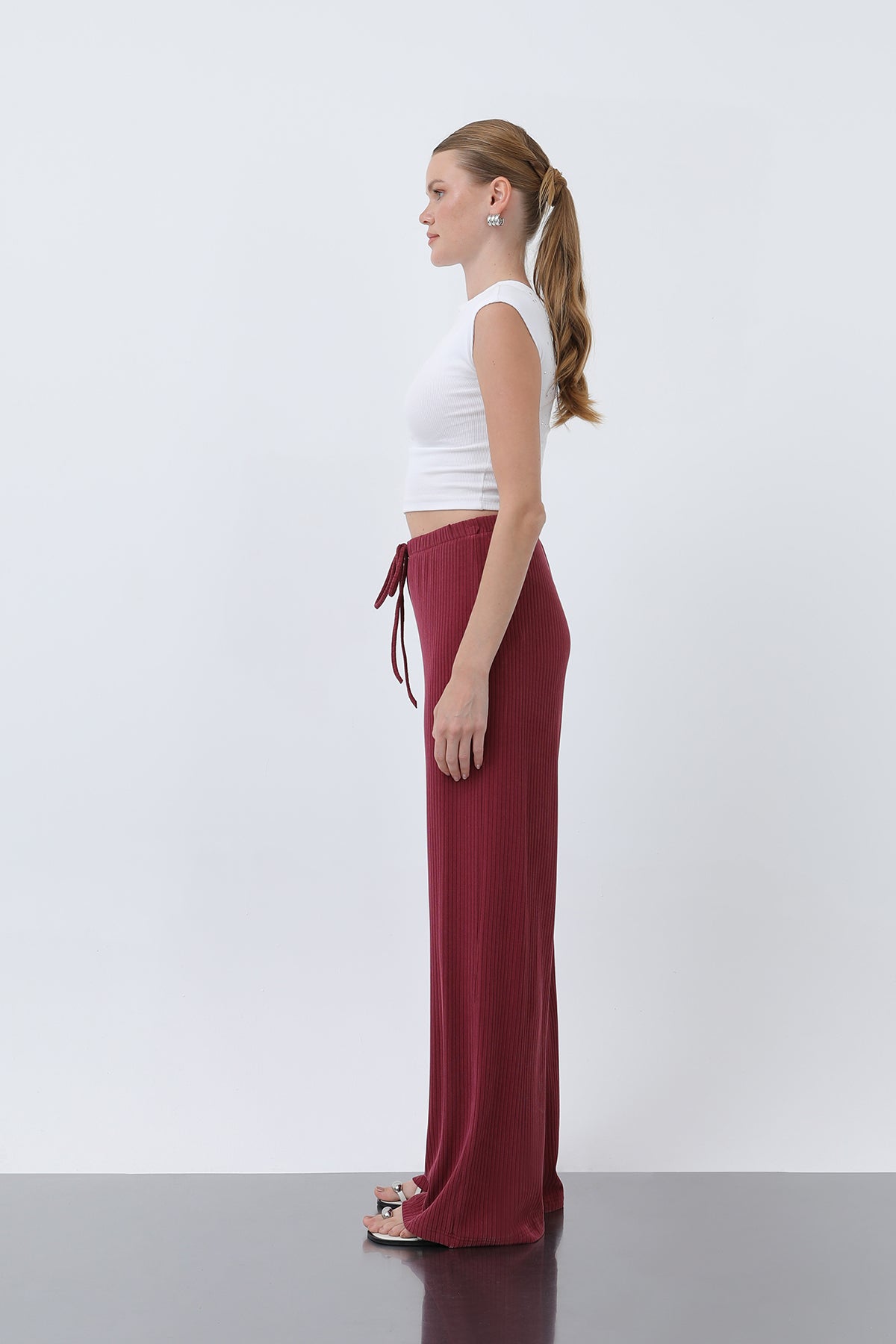 Kadın Fitilli Belden Bağlamalı Pantolon -32224PNT