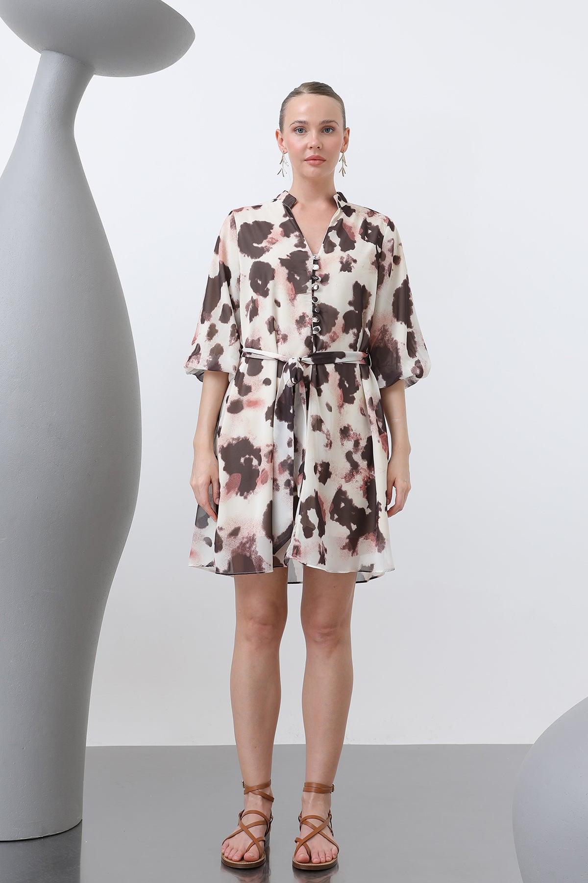 Kadın Desenli Kısa Elbise -32227ELB