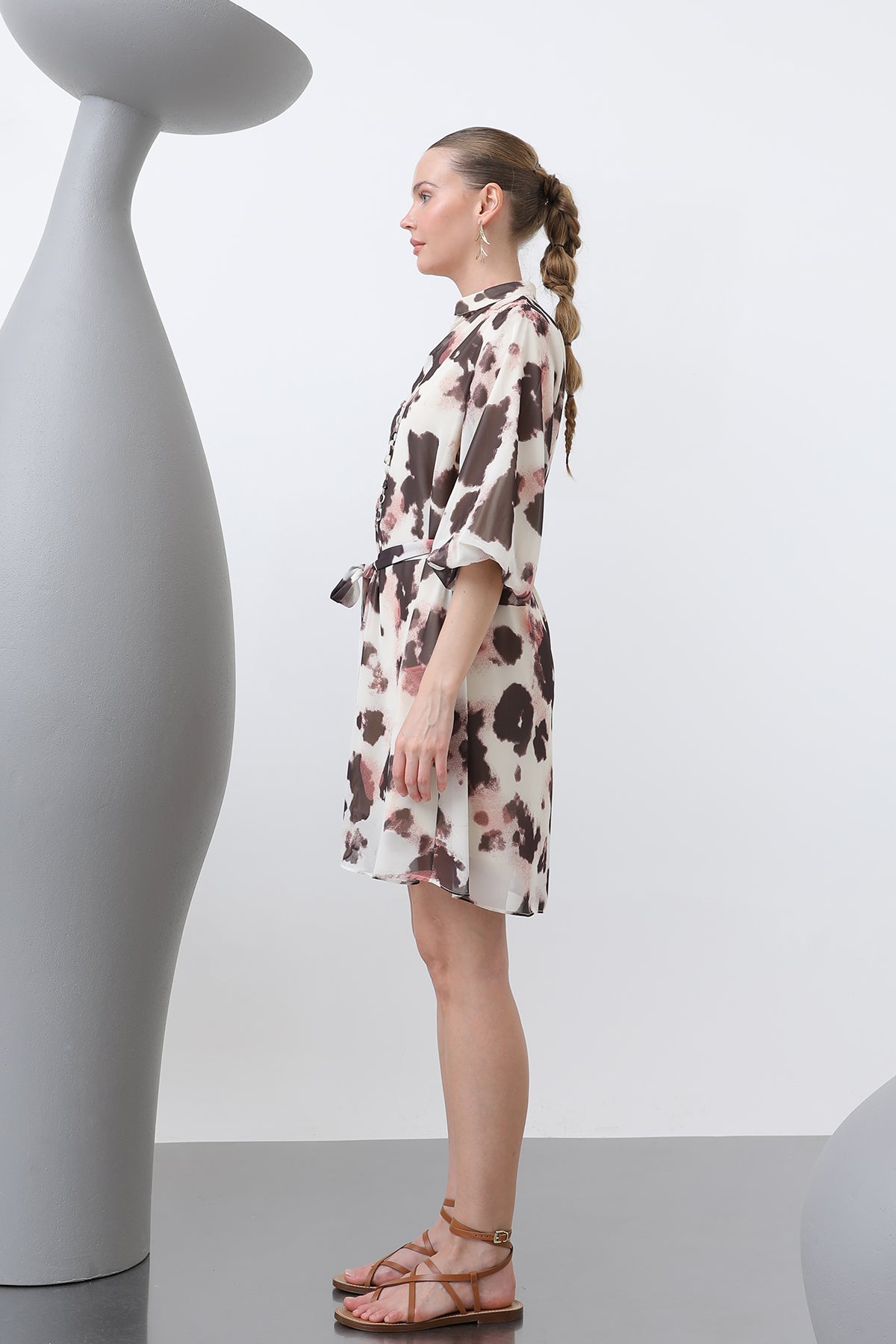 Kadın Desenli Kısa Elbise -32227ELB