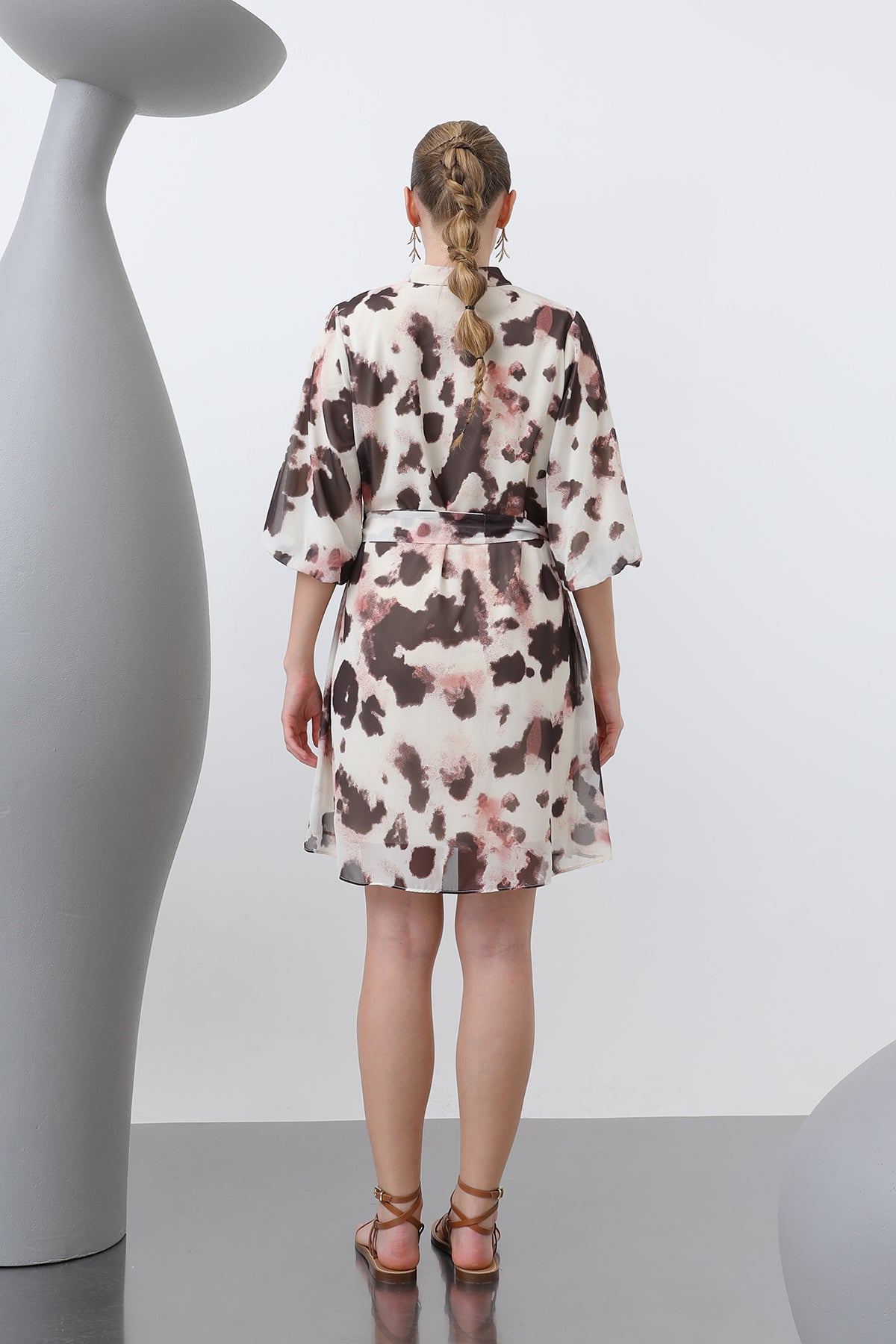 Kadın Desenli Kısa Elbise -32227ELB