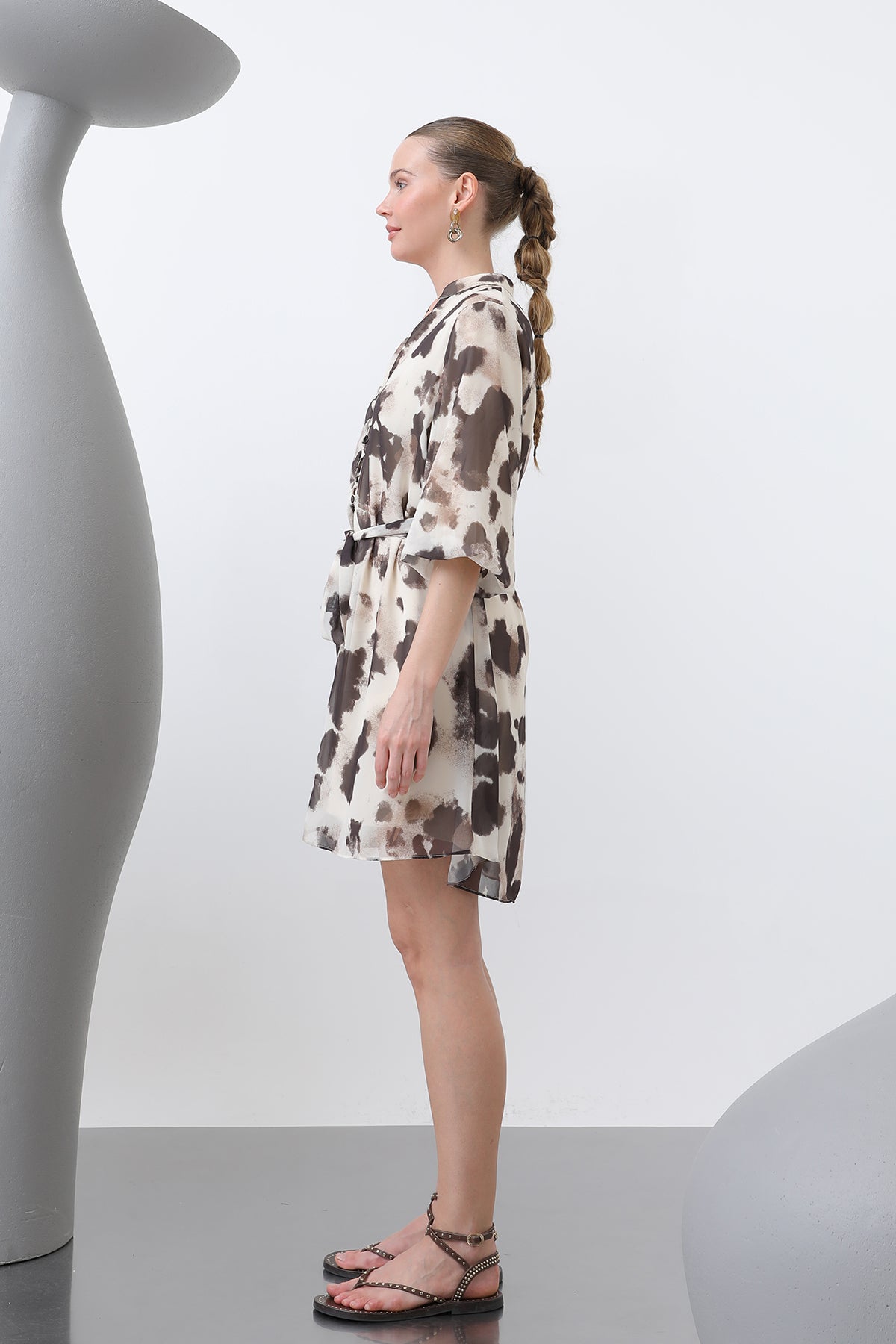 Kadın Desenli Kısa Elbise -32227ELB