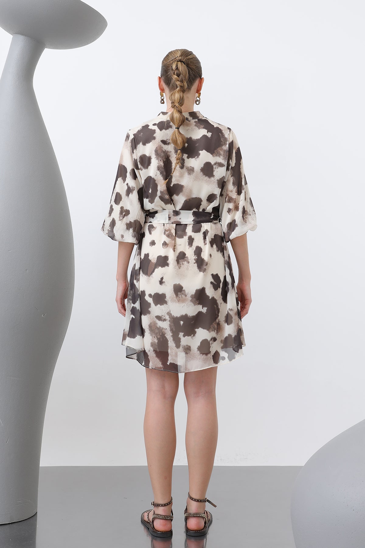 Kadın Desenli Kısa Elbise -32227ELB