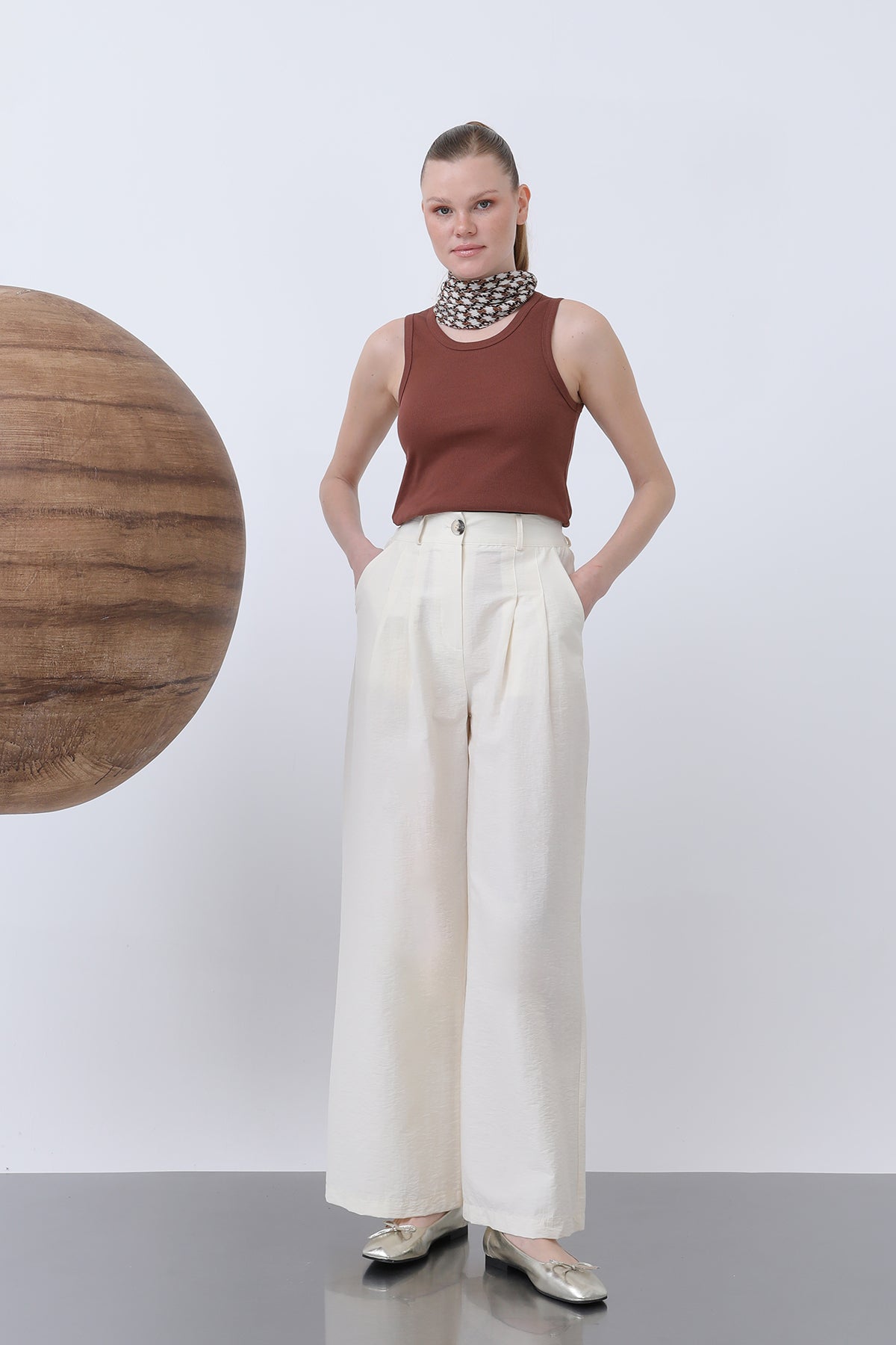 Kadın Pileli Basic Pantolon -32233PNT