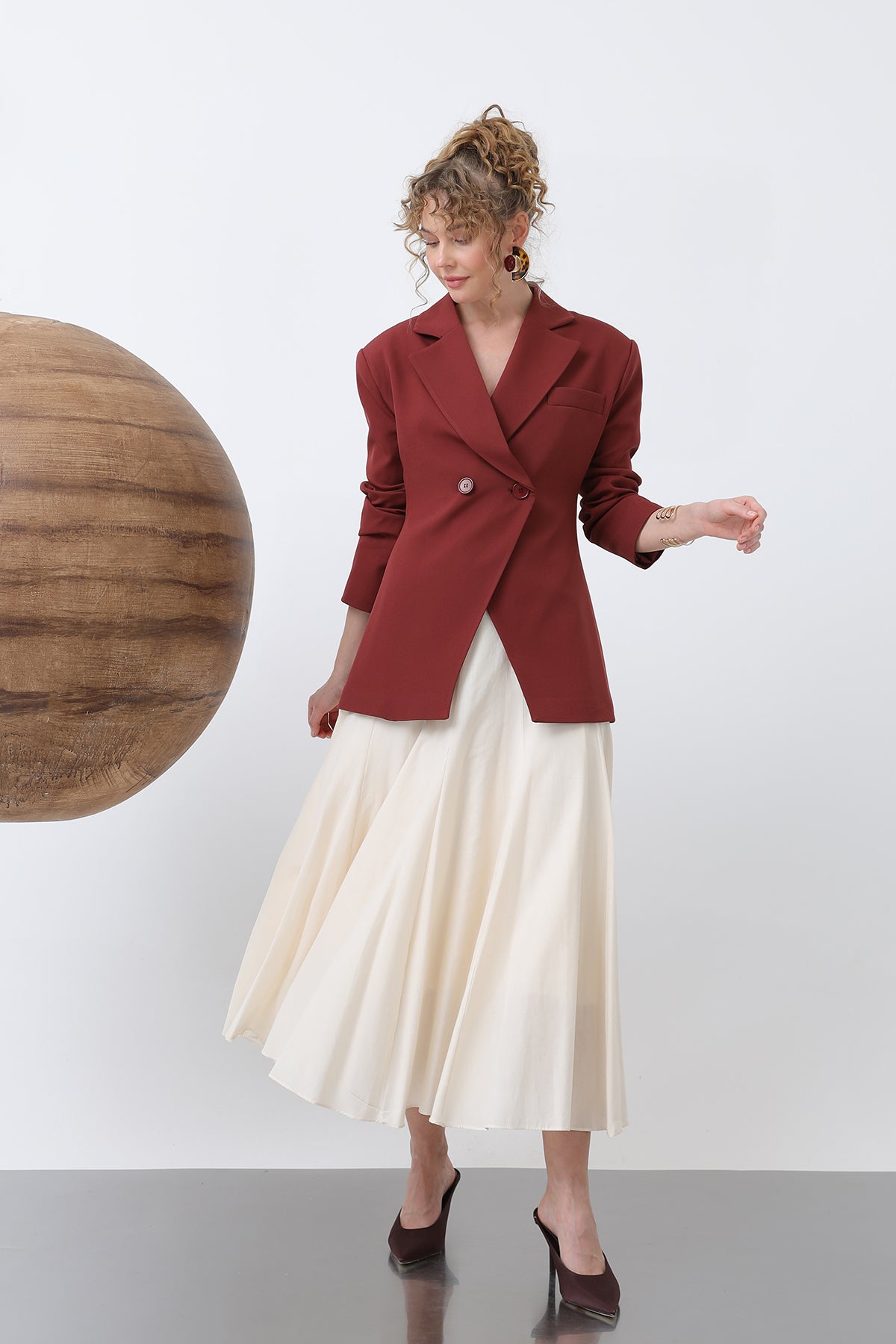 Kadın Önden Düğmeli Blazer Ceket -32245CKT