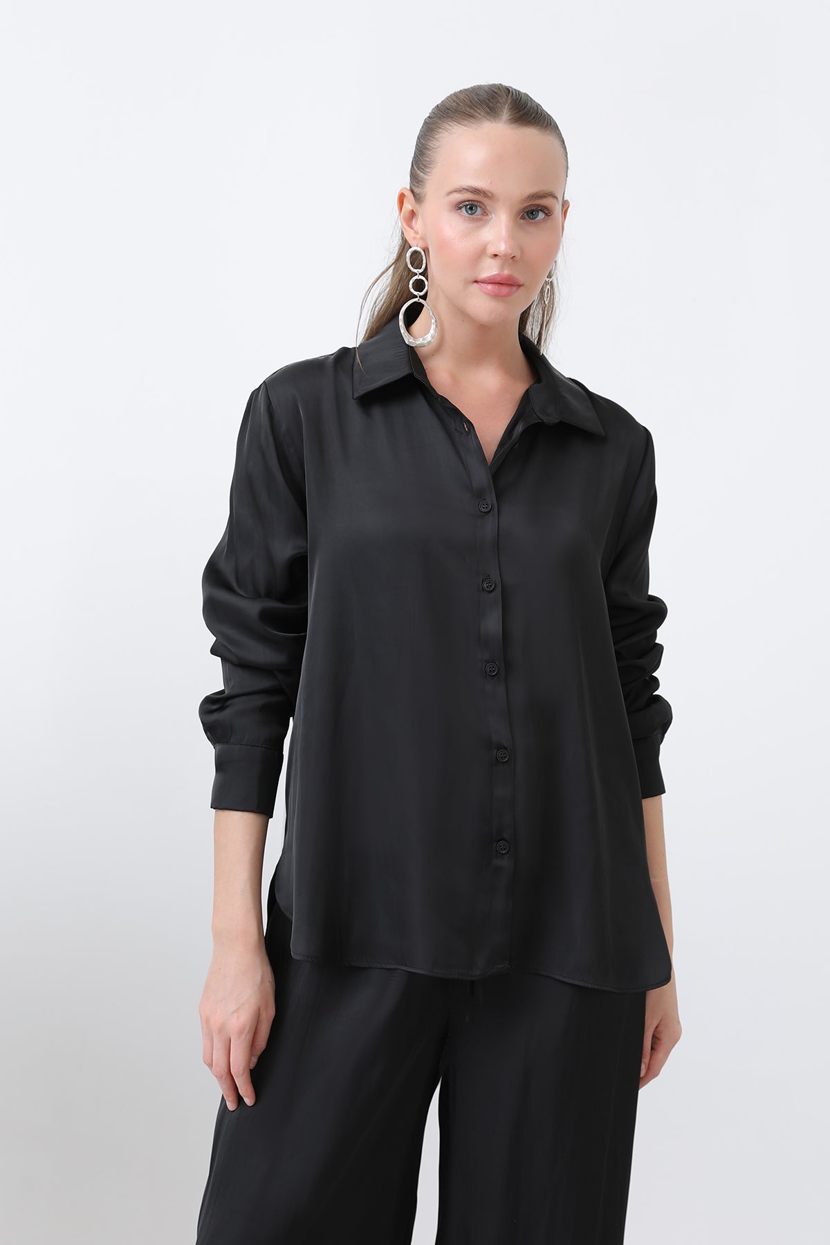 Kadın Saten Gömlek - 32258GML