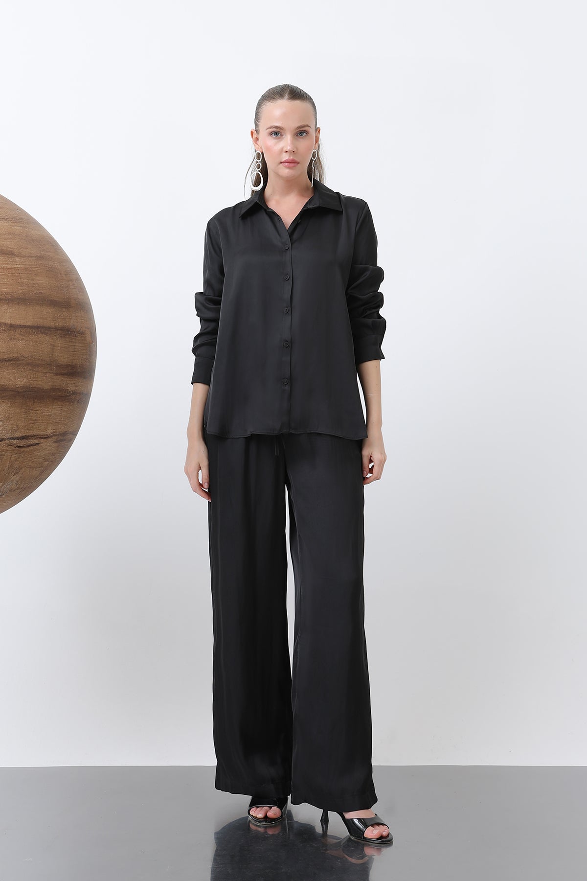 Kadın Saten Belden Bağlamalı Pantalon - 32259PNT