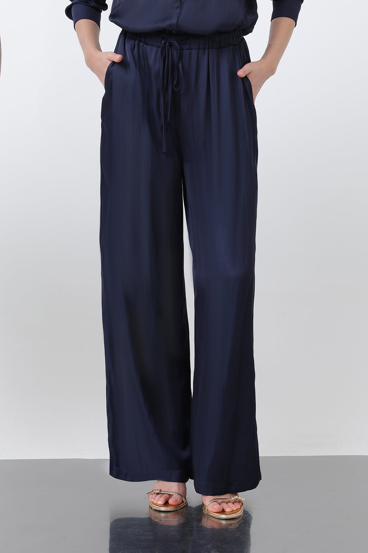 Kadın Saten Belden Bağlamalı Pantalon - 32259PNT