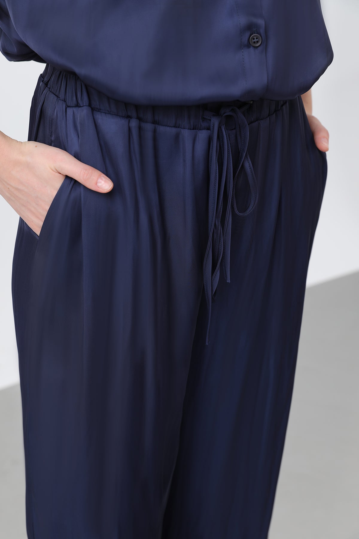 Kadın Saten Belden Bağlamalı Pantalon - 32259PNT