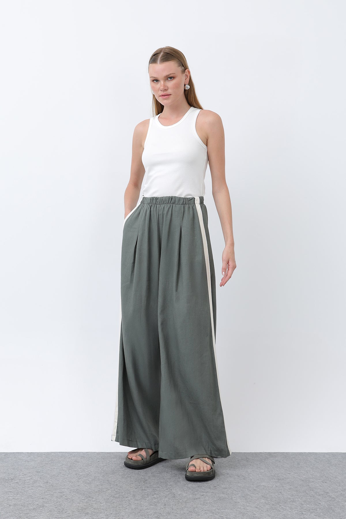 Kadın Yanları Grogrenli Belden Lastikli Pantolon -32302PNT