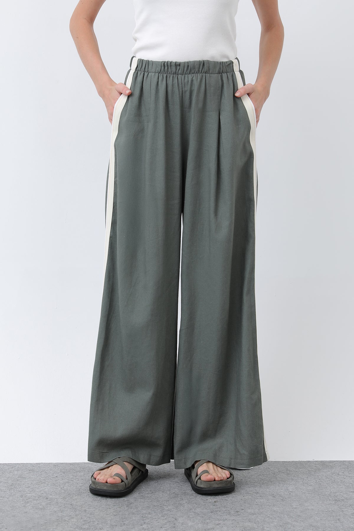 Kadın Yanları Grogrenli Belden Lastikli Pantolon -32302PNT