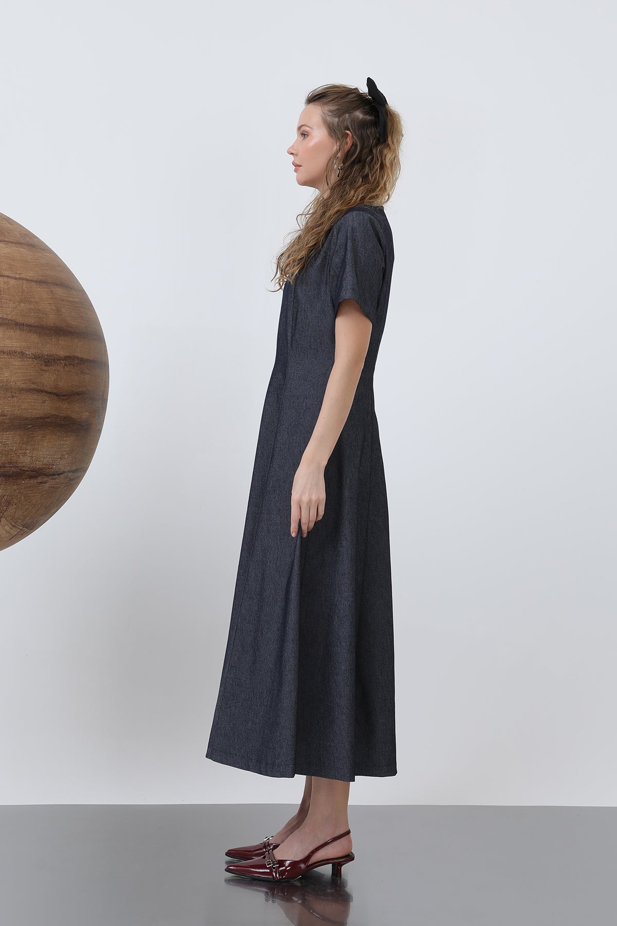 Kadın Denim Açılımlı Midi Elbise - 32308ELB