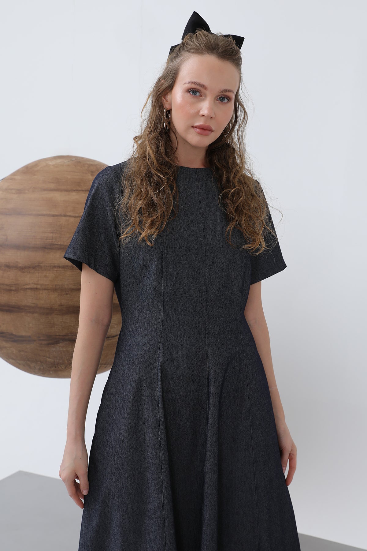 Kadın Denim Açılımlı Midi Elbise - 32308ELB