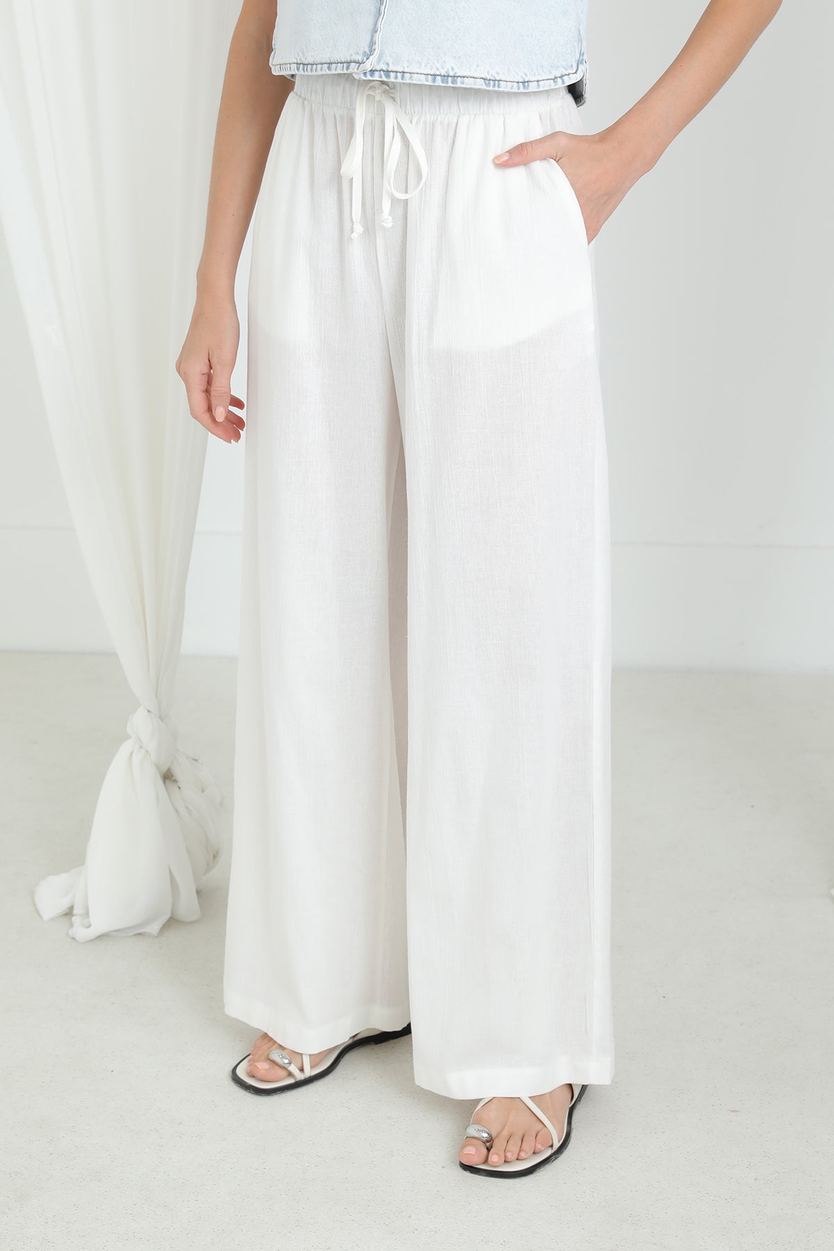 Kadın Beli Lastikli Bol Paça Pantolon -32331PNT