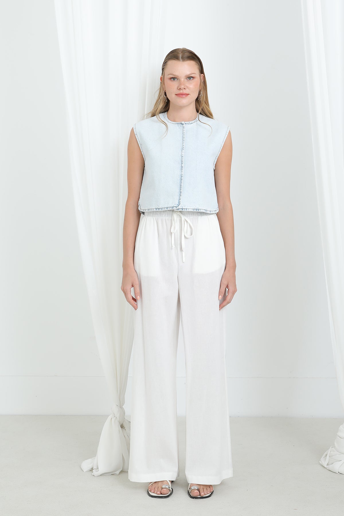 Kadın Beli Lastikli Bol Paça Pantolon -32331PNT