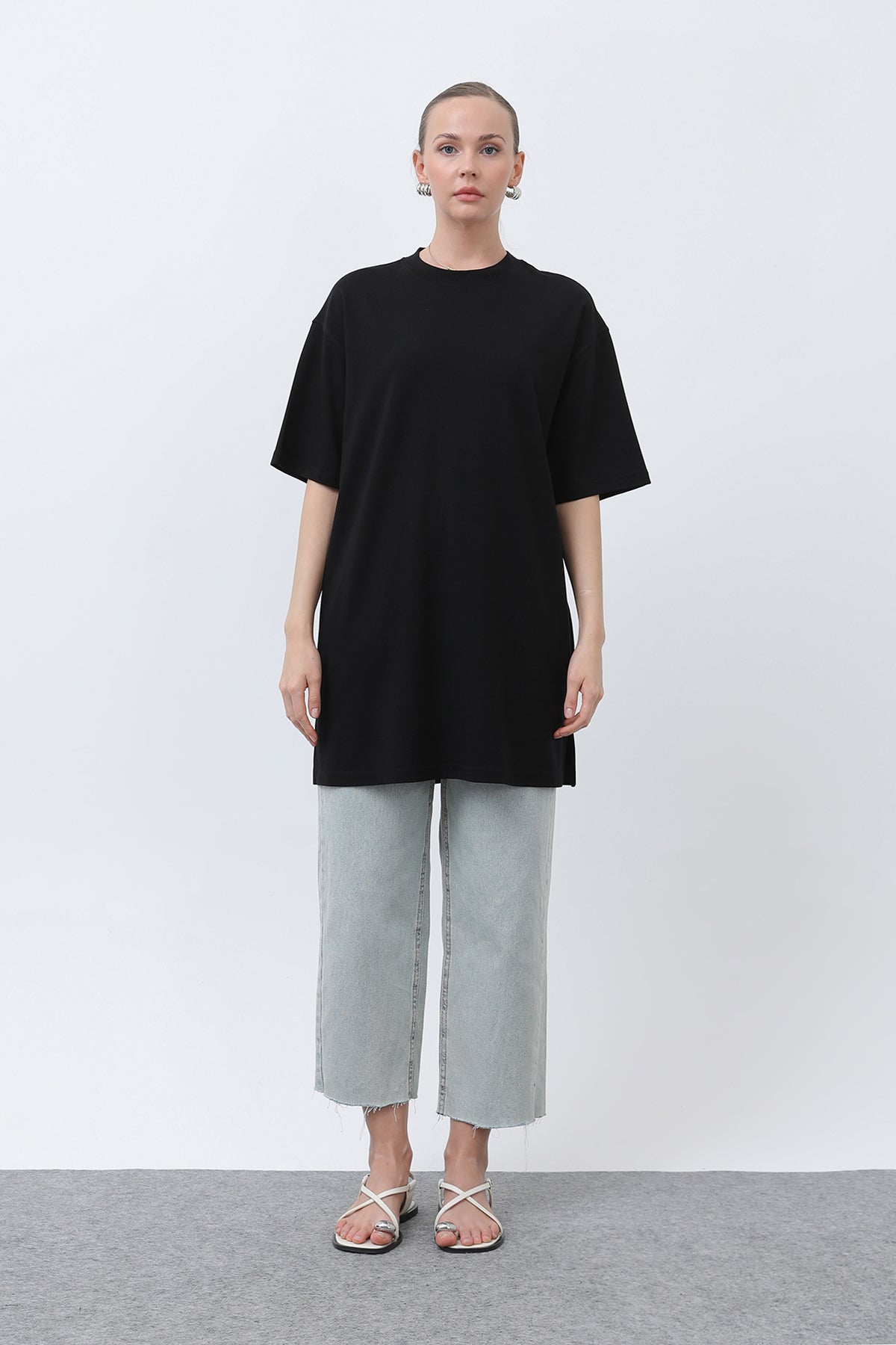 Kadın Uzun Bol Kesim Tshirt - 40009TSH