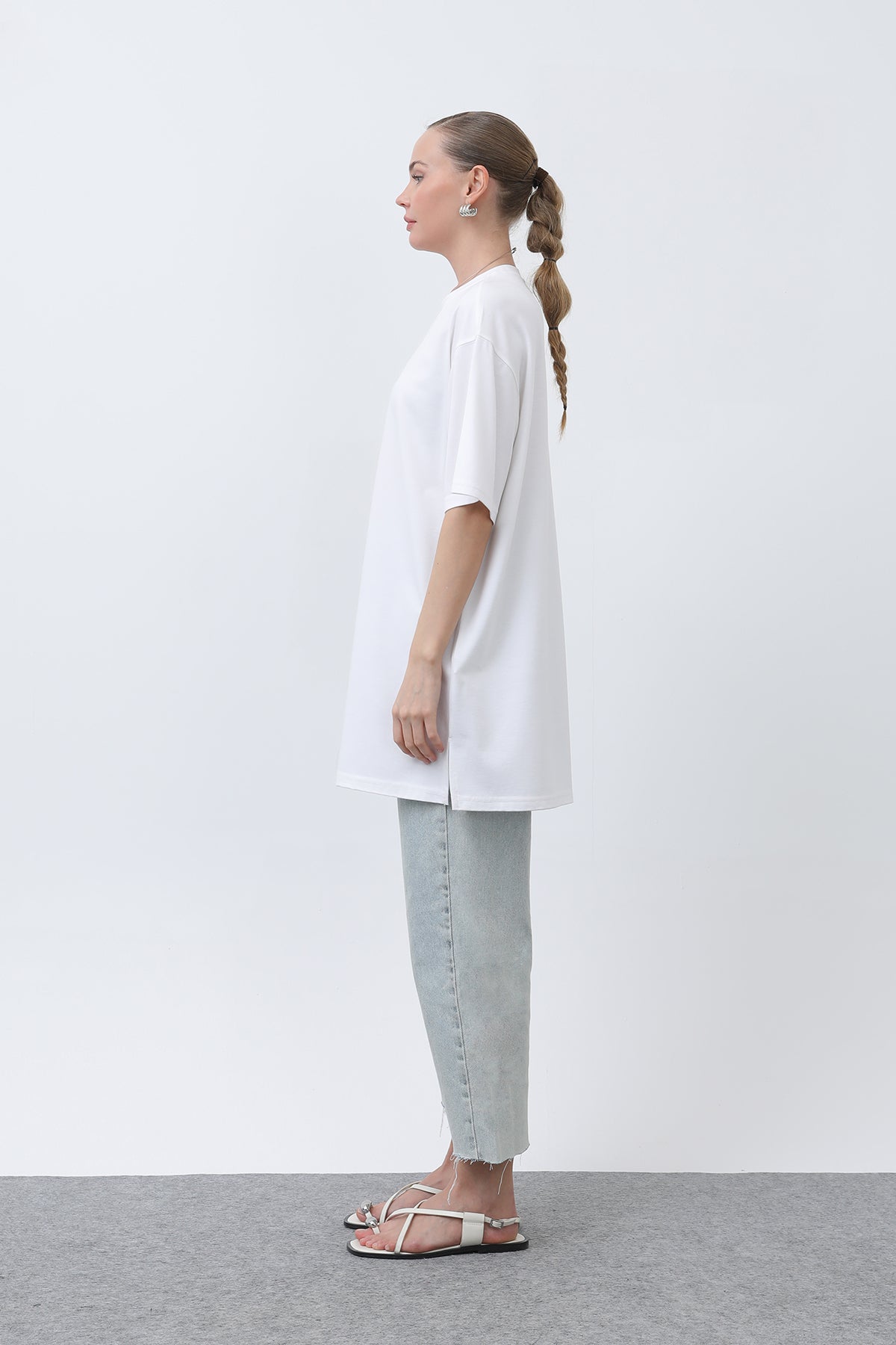 Kadın Uzun Bol Kesim Tshirt - 40009TSH