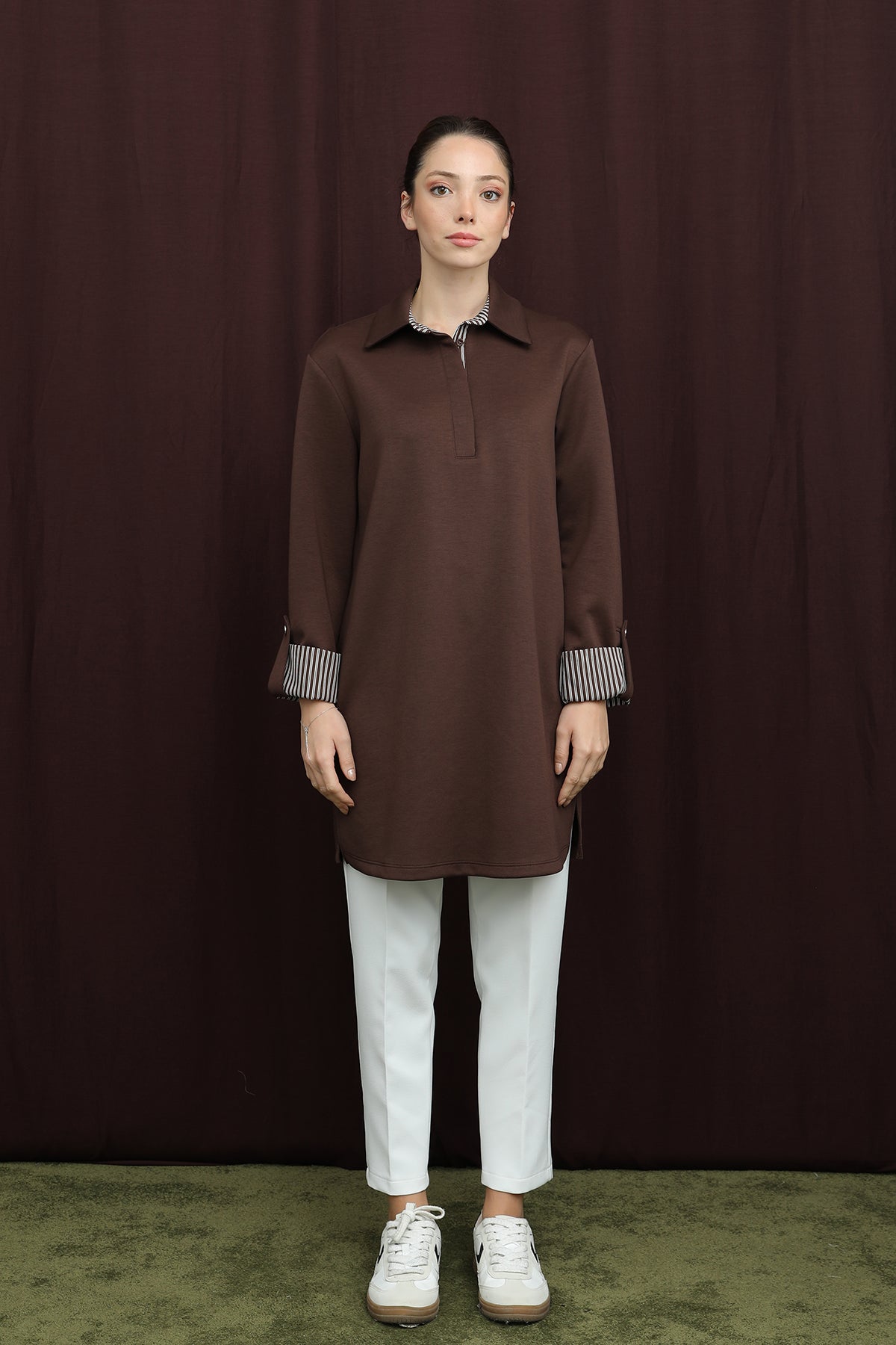 Kadın Basıc Pat ve Kol Detaylı Tunik - 10724TUN