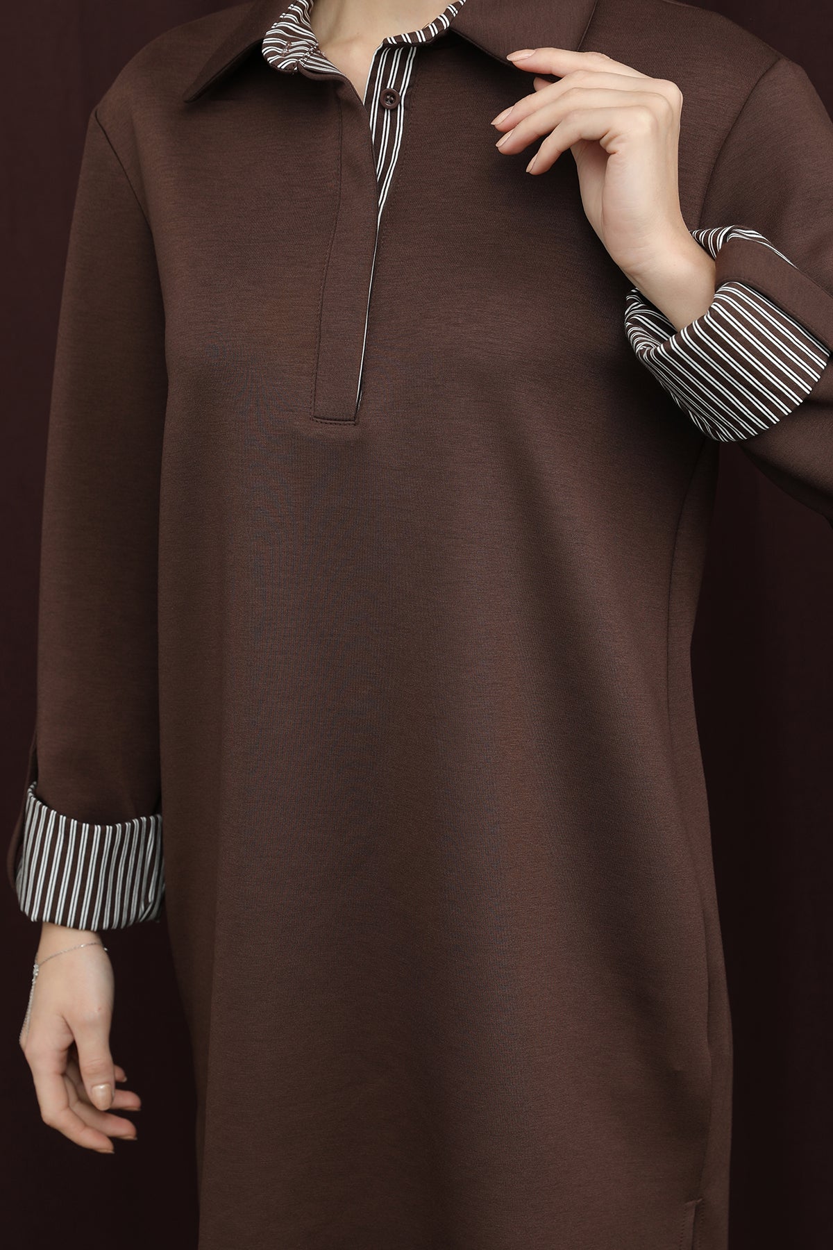 Kadın Basıc Pat ve Kol Detaylı Tunik - 10724TUN