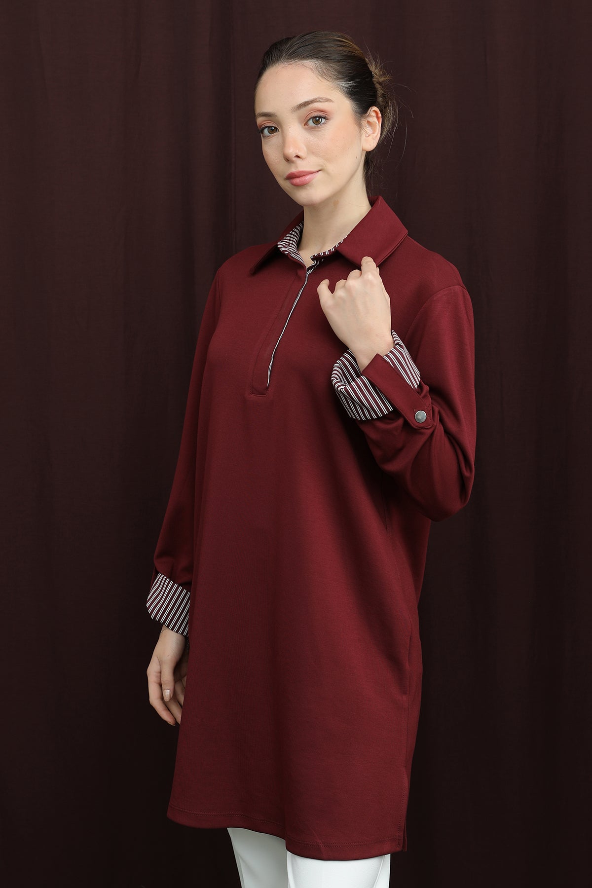 Kadın Basıc Pat ve Kol Detaylı Tunik - 10724TUN