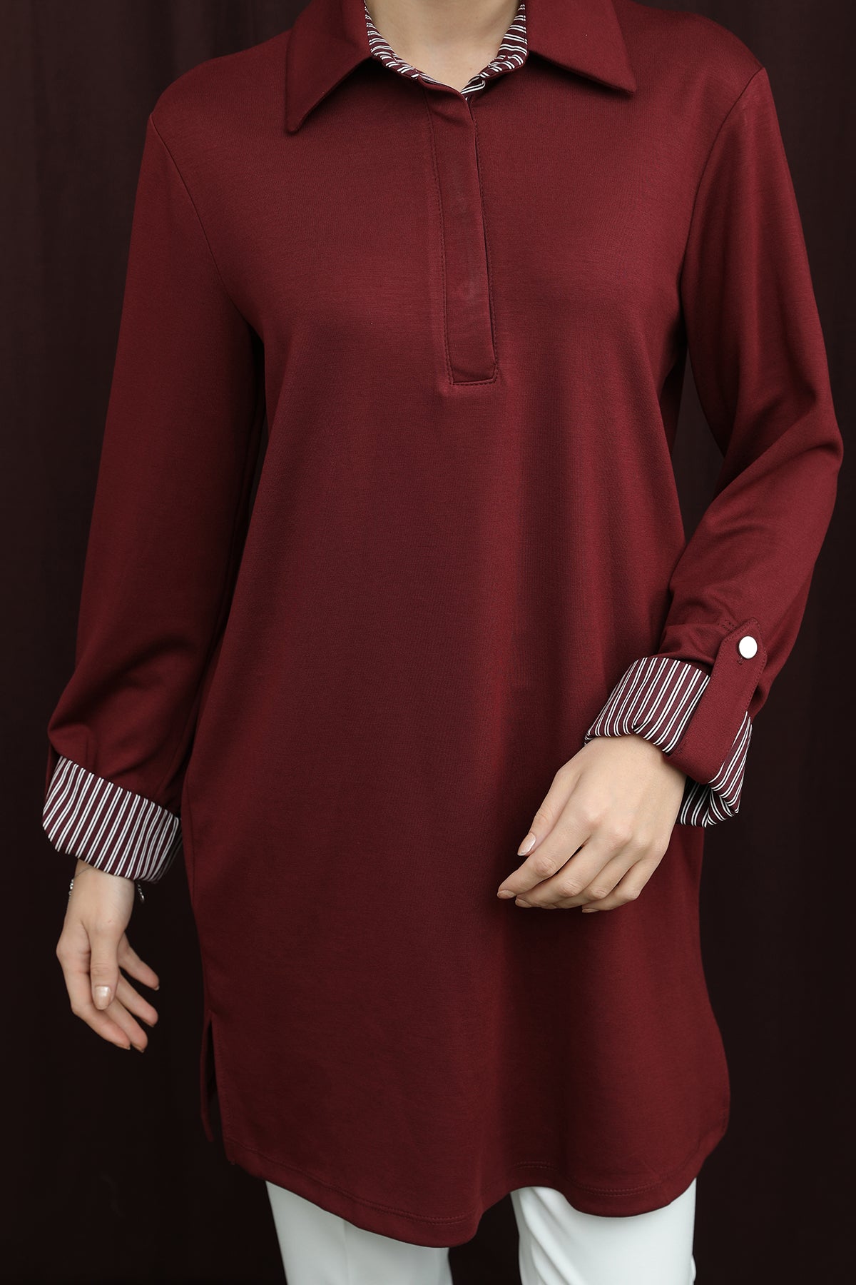 Kadın Basıc Pat ve Kol Detaylı Tunik - 10724TUN