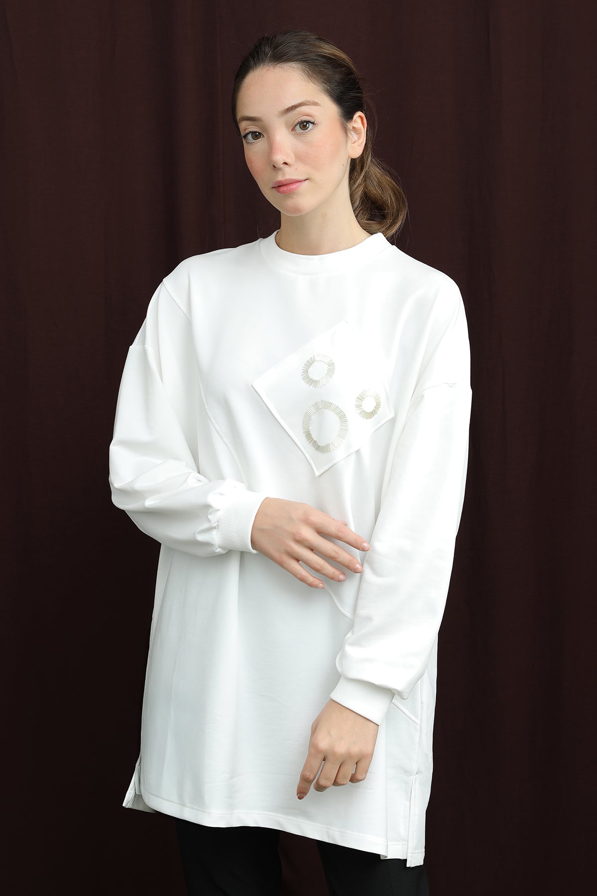 Kadın Aplikeli İşlemeli Tunik - 10727TUN