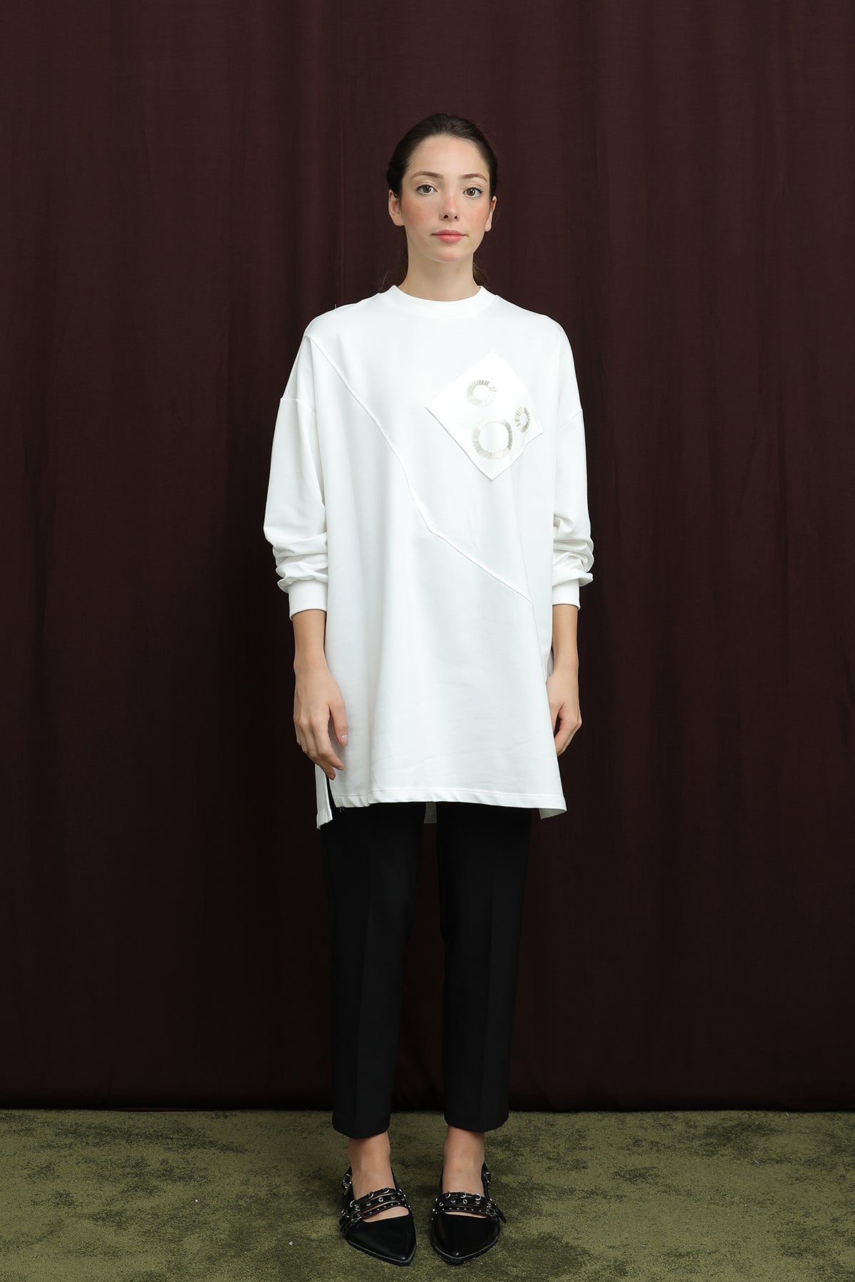 Kadın Aplikeli İşlemeli Tunik - 10727TUN