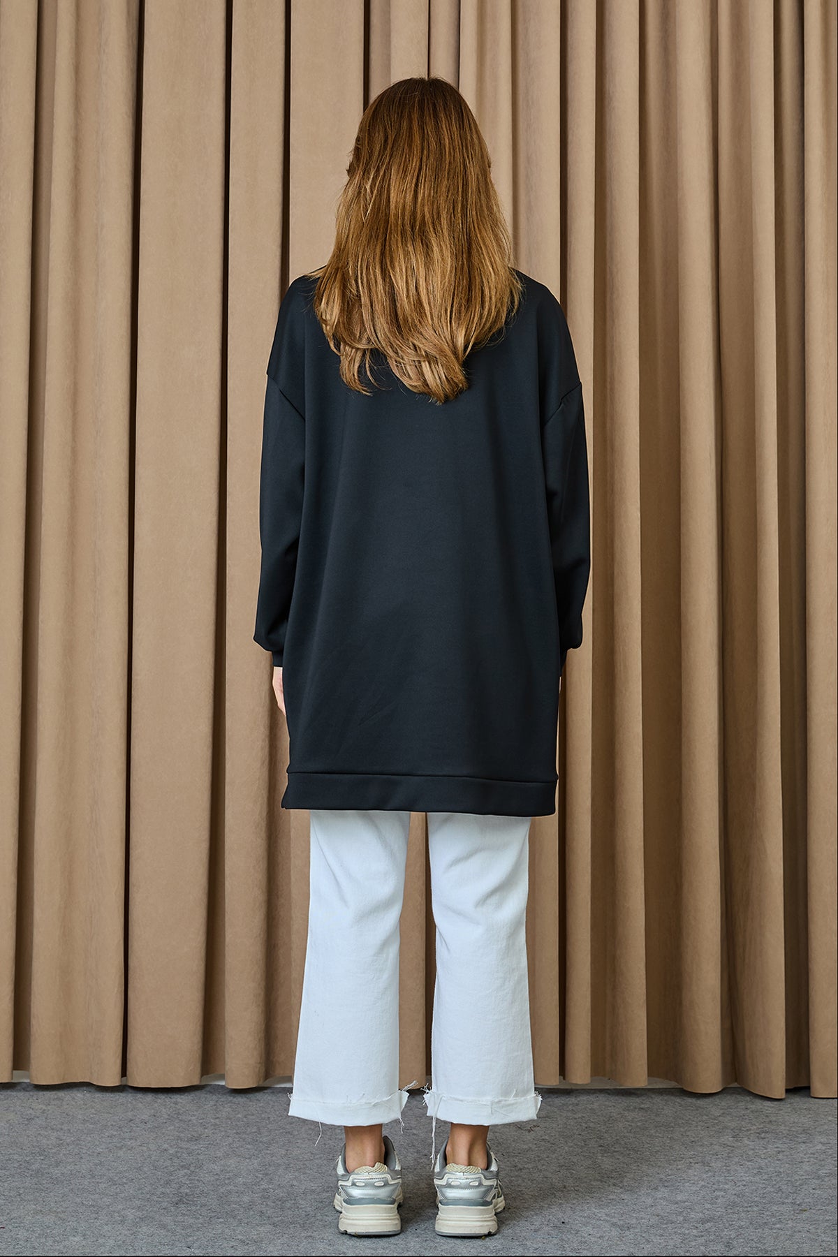 Kadın Fermuar ve Deri Detaylı Asimetrik Tunik - 10728TUN