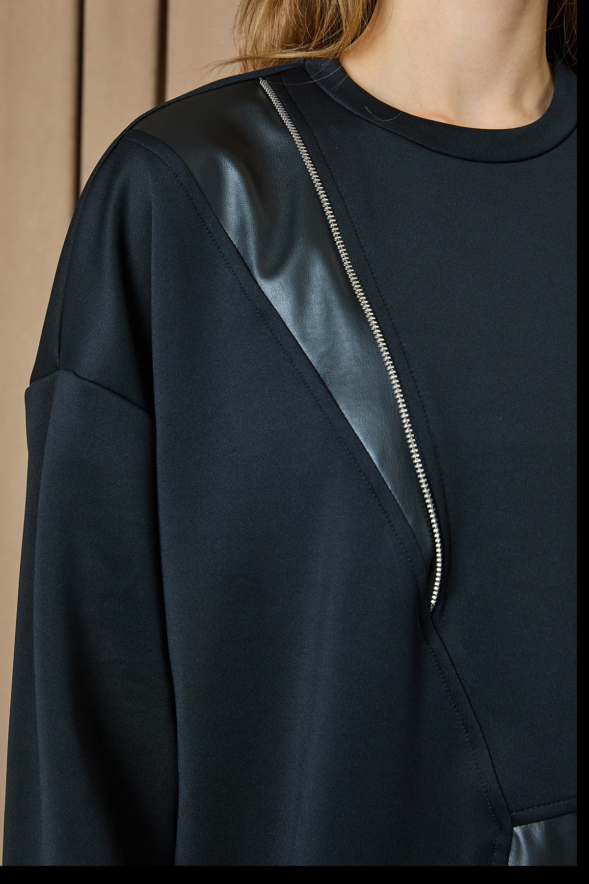 Kadın Fermuar ve Deri Detaylı Asimetrik Tunik - 10728TUN