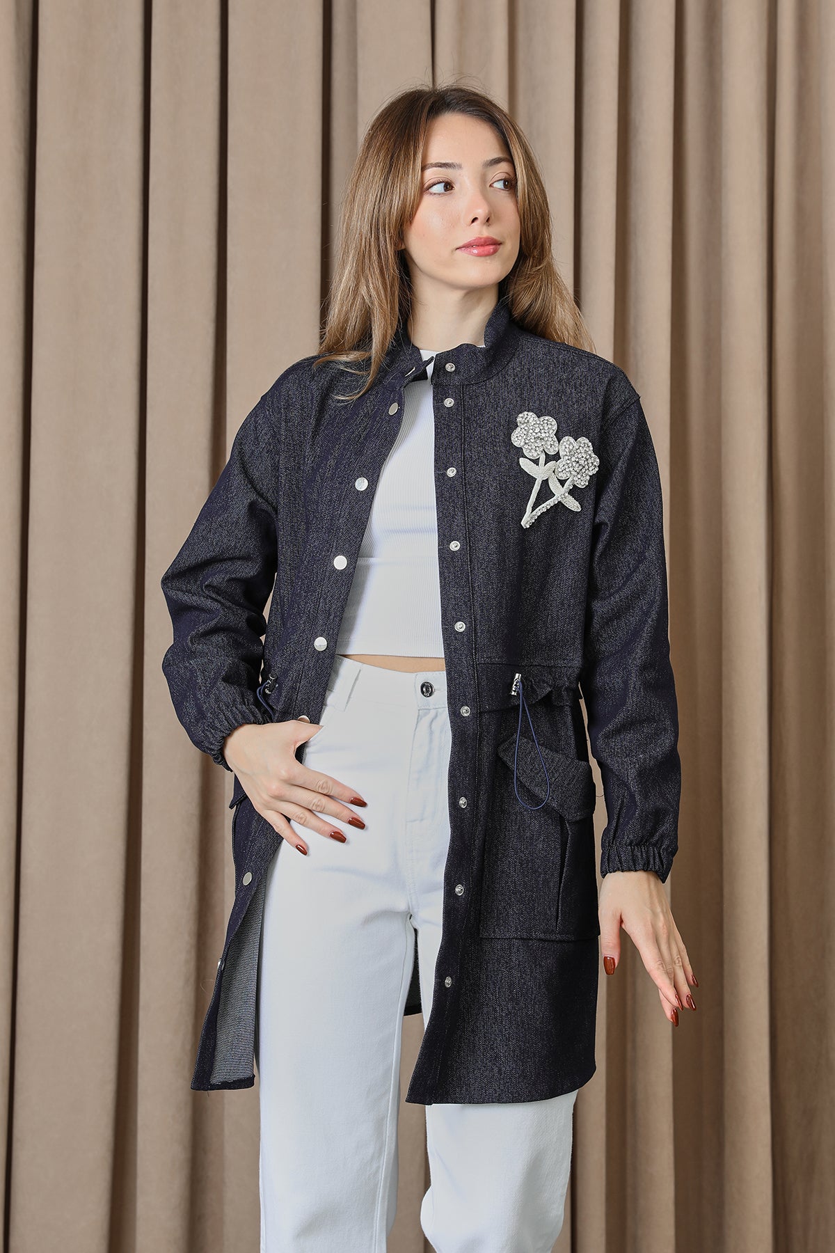 Kadın Beli Tünelli ve Aksesuarlı Denim Tunik - 10732TUN