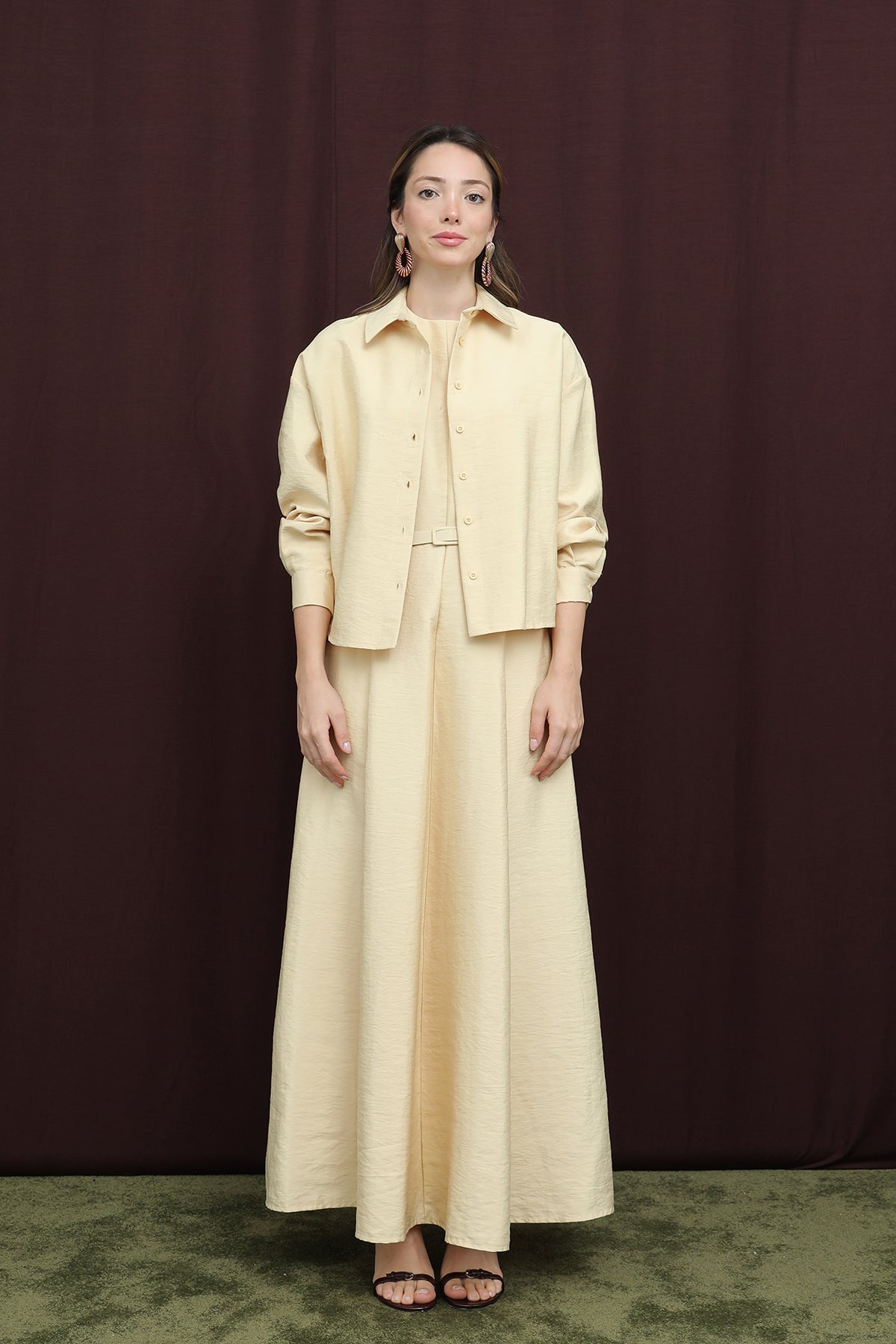 Kadın Beli Kemerli Gömlek Elbise - 12650ELB