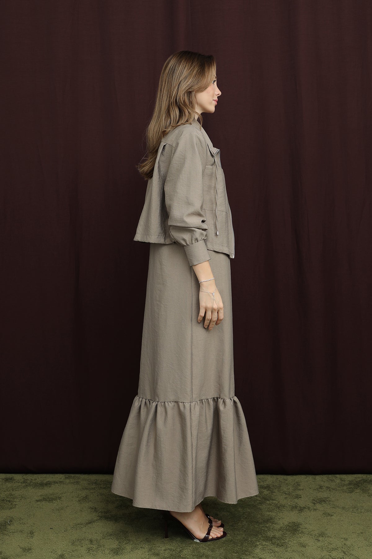 Kadın Crop Ceket Detaylı İkili Elbise - 12651TKS