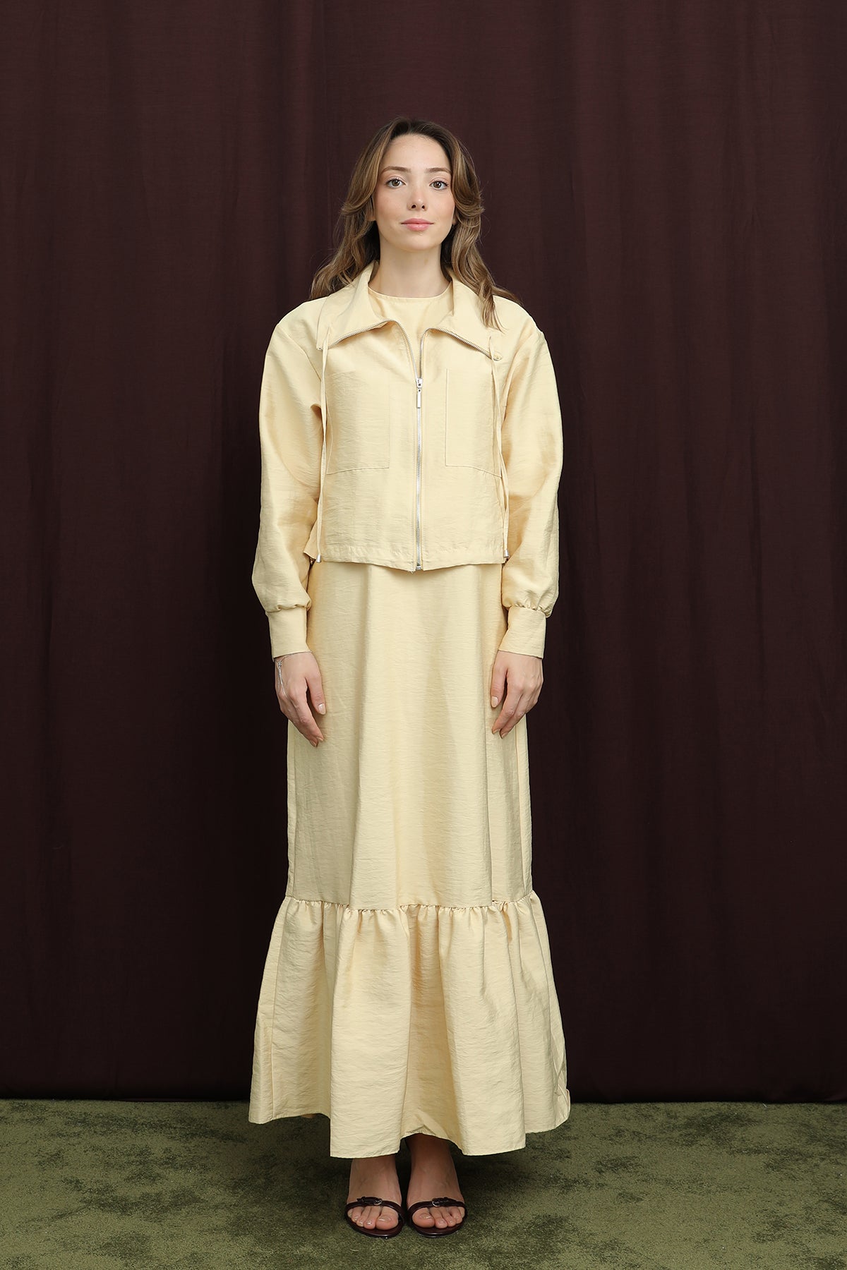 Kadın Crop Ceket Detaylı İkili Elbise - 12651TKS