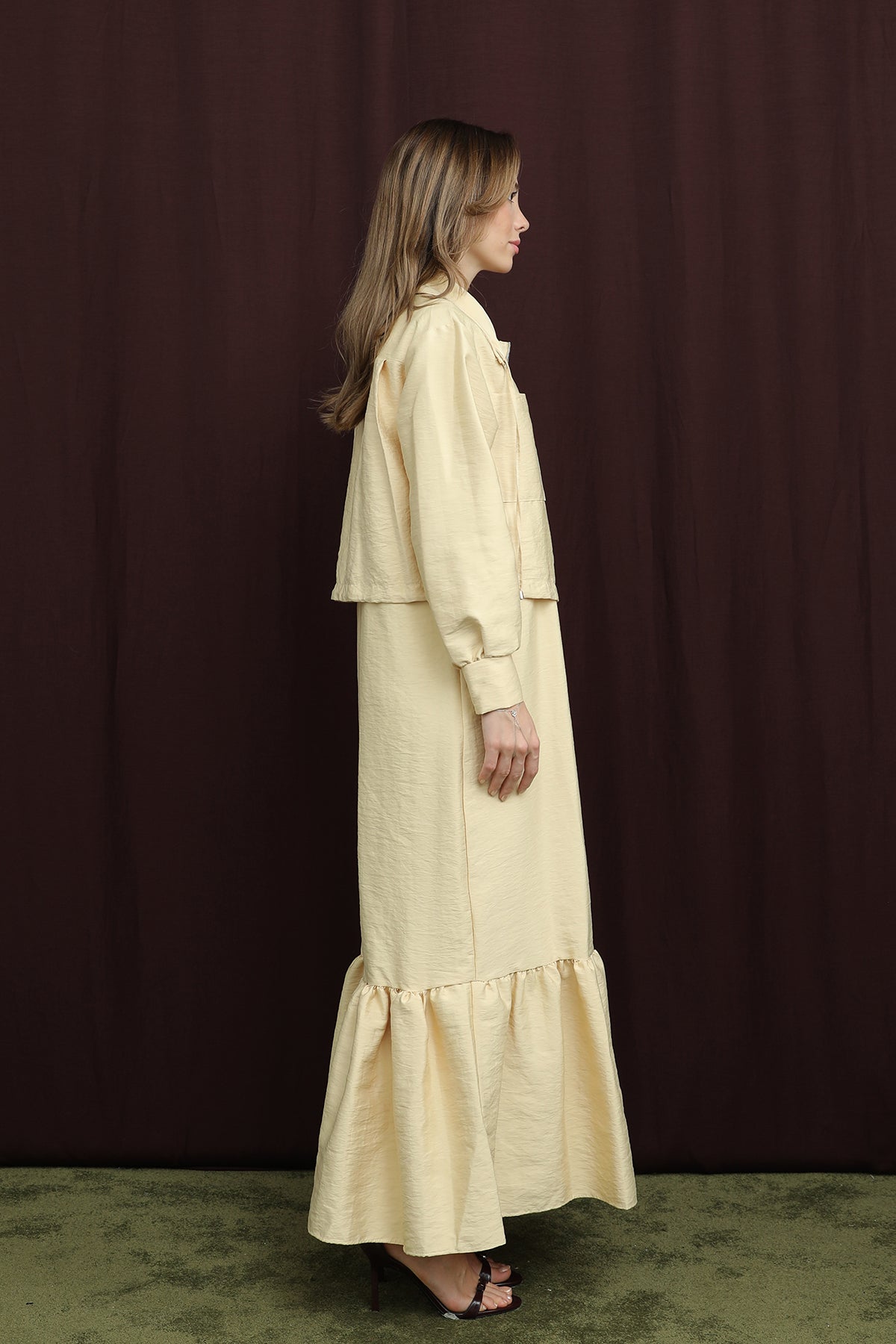 Kadın Crop Ceket Detaylı İkili Elbise - 12651TKS