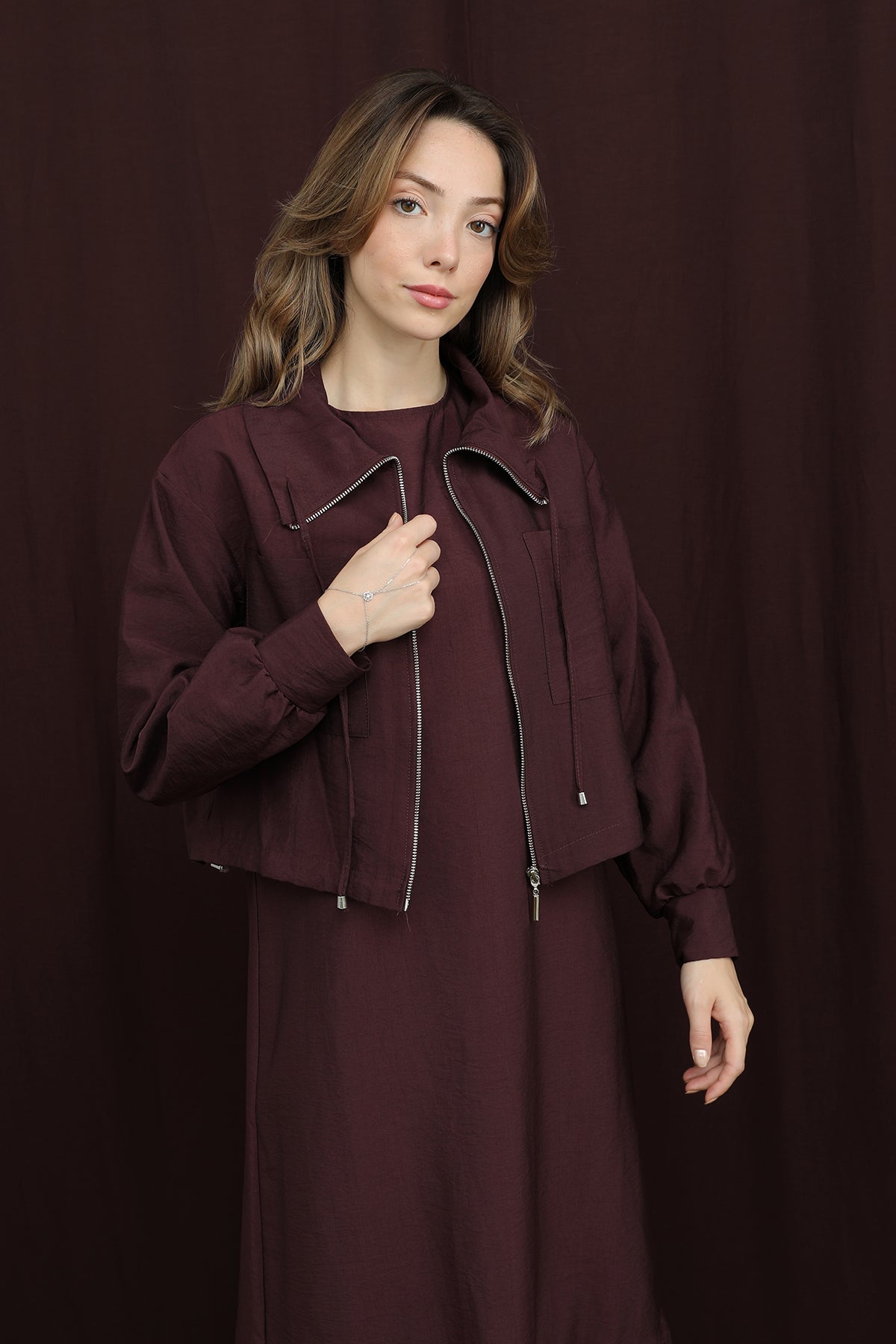 Kadın Crop Ceket Detaylı İkili Elbise - 12651TKS