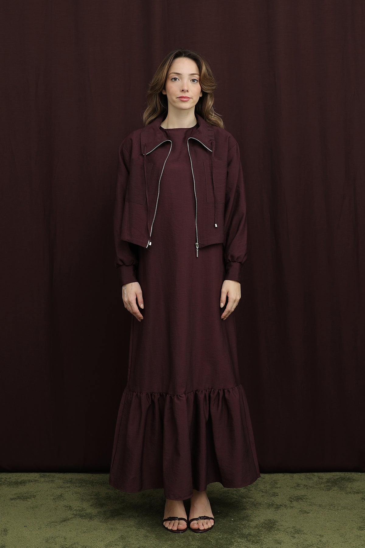 Kadın Crop Ceket Detaylı İkili Elbise - 12651TKS