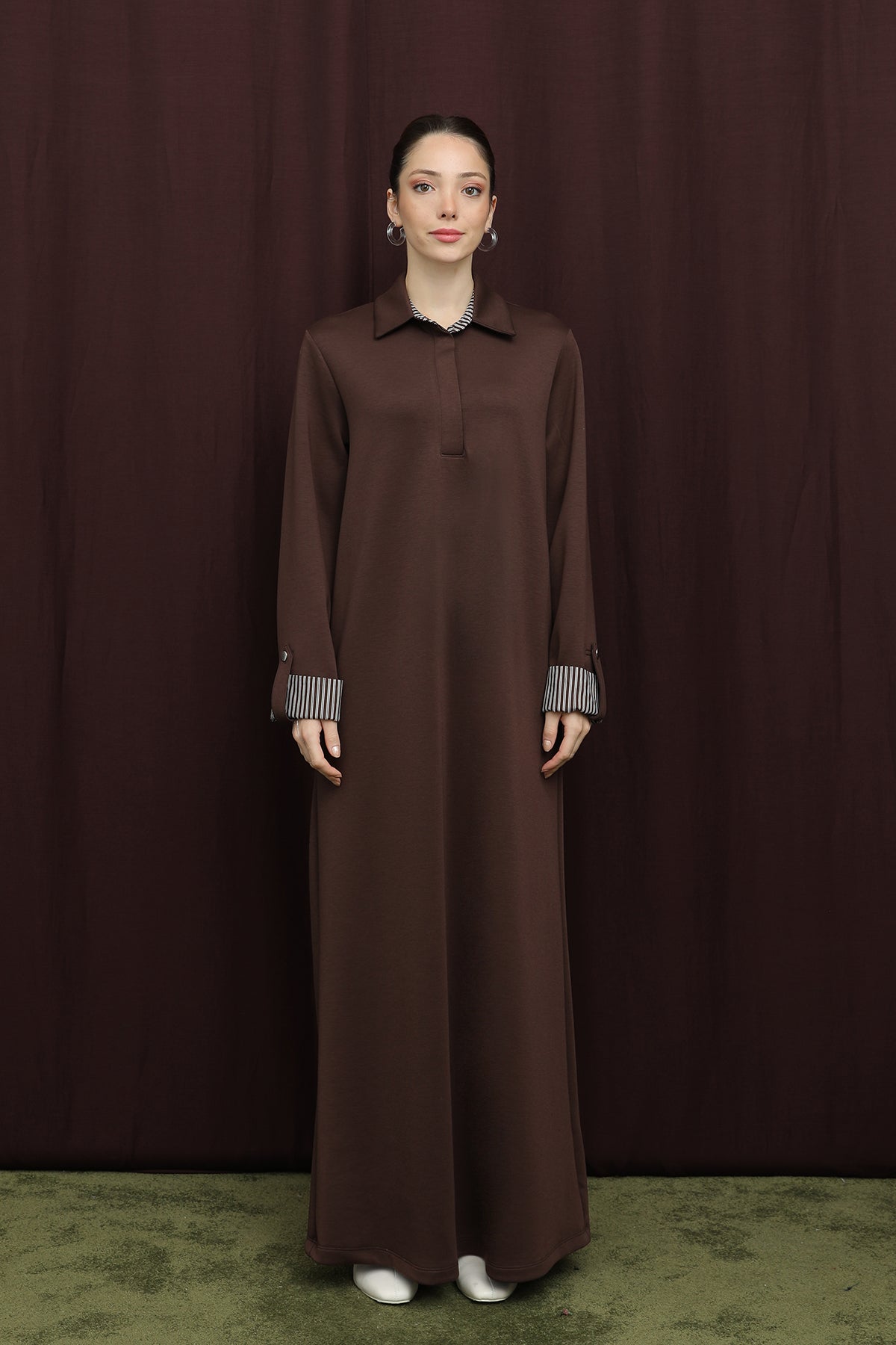 Kadın Gizli Patlı Polo Yaka Elbise - 12652ELB