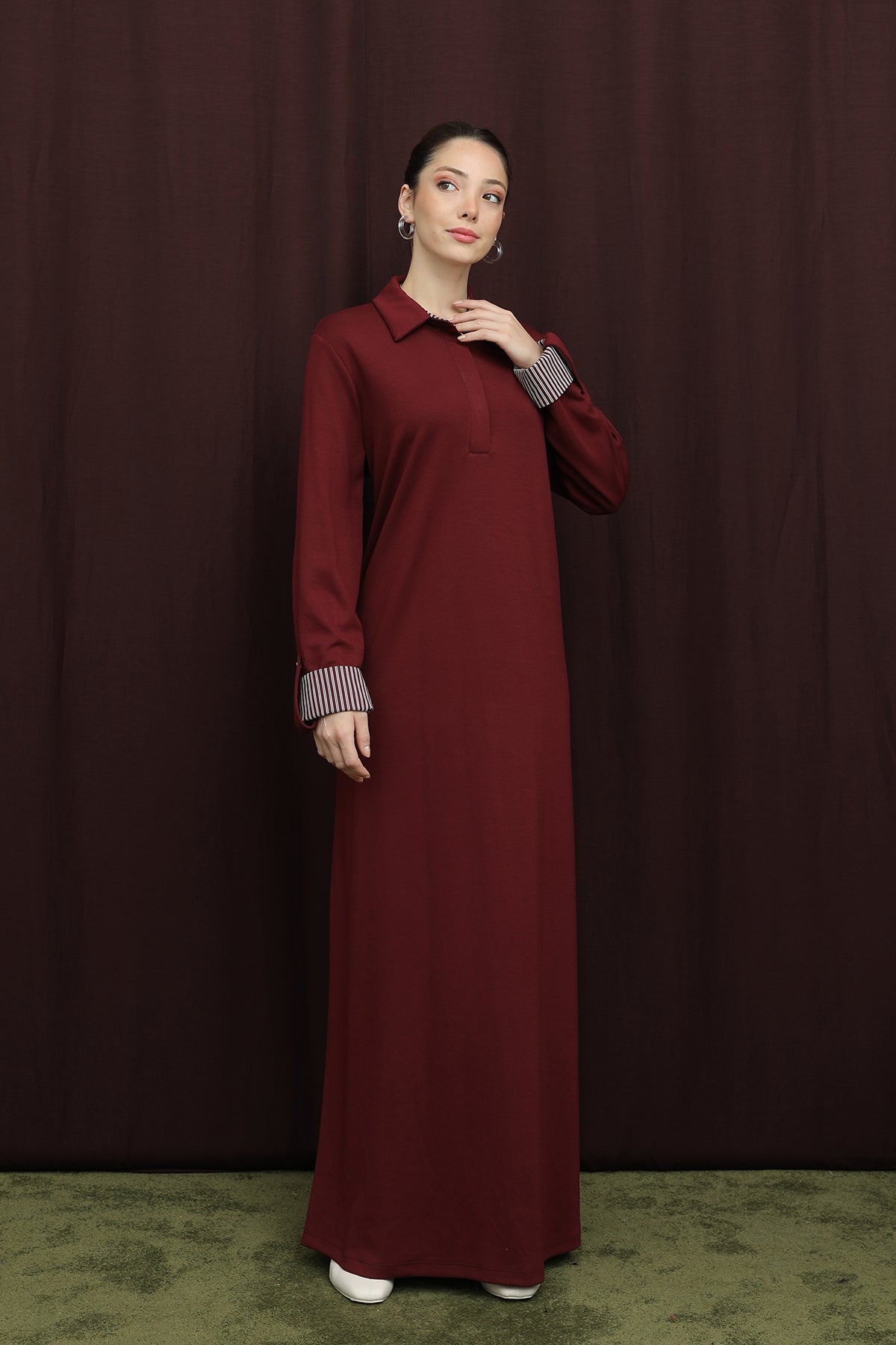 Kadın Gizli Patlı Polo Yaka Elbise - 12652ELB