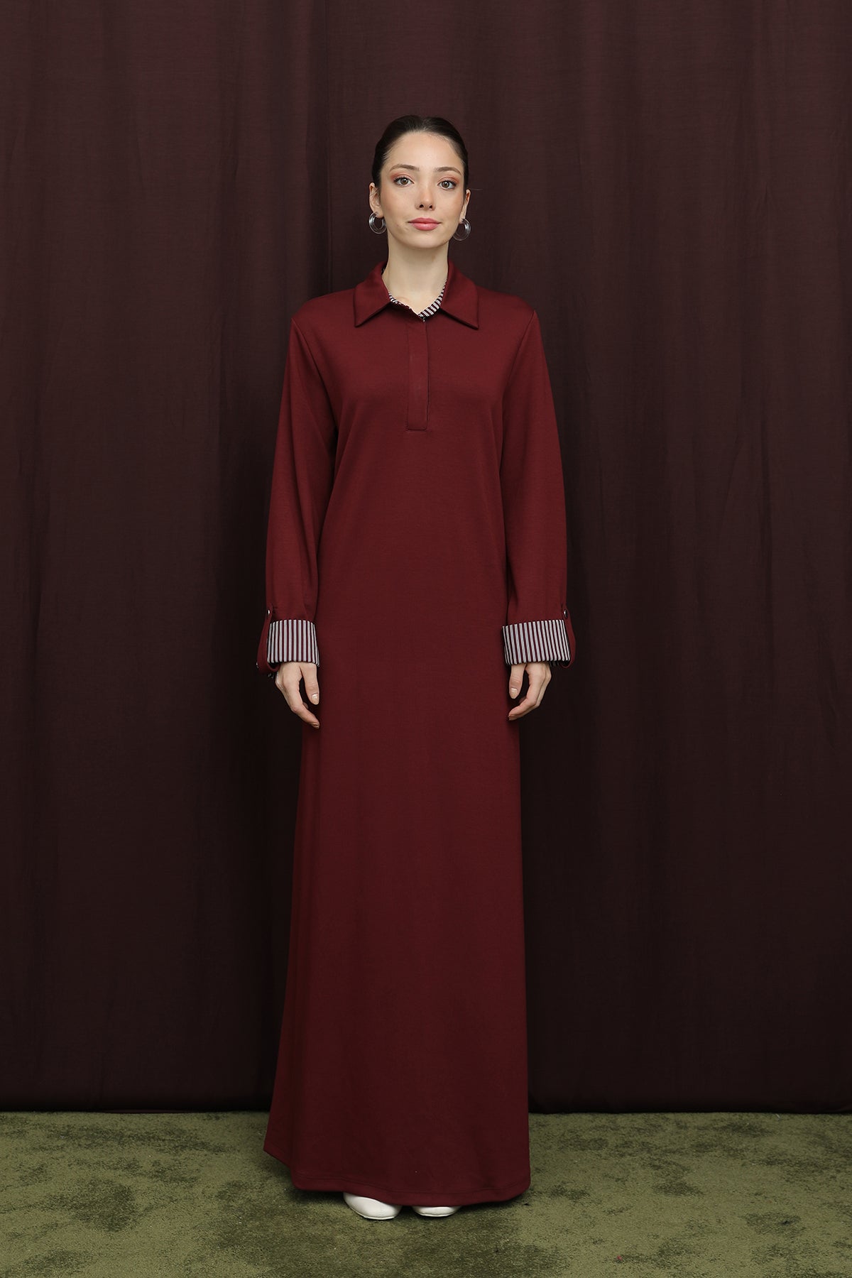 Kadın Gizli Patlı Polo Yaka Elbise - 12652ELB