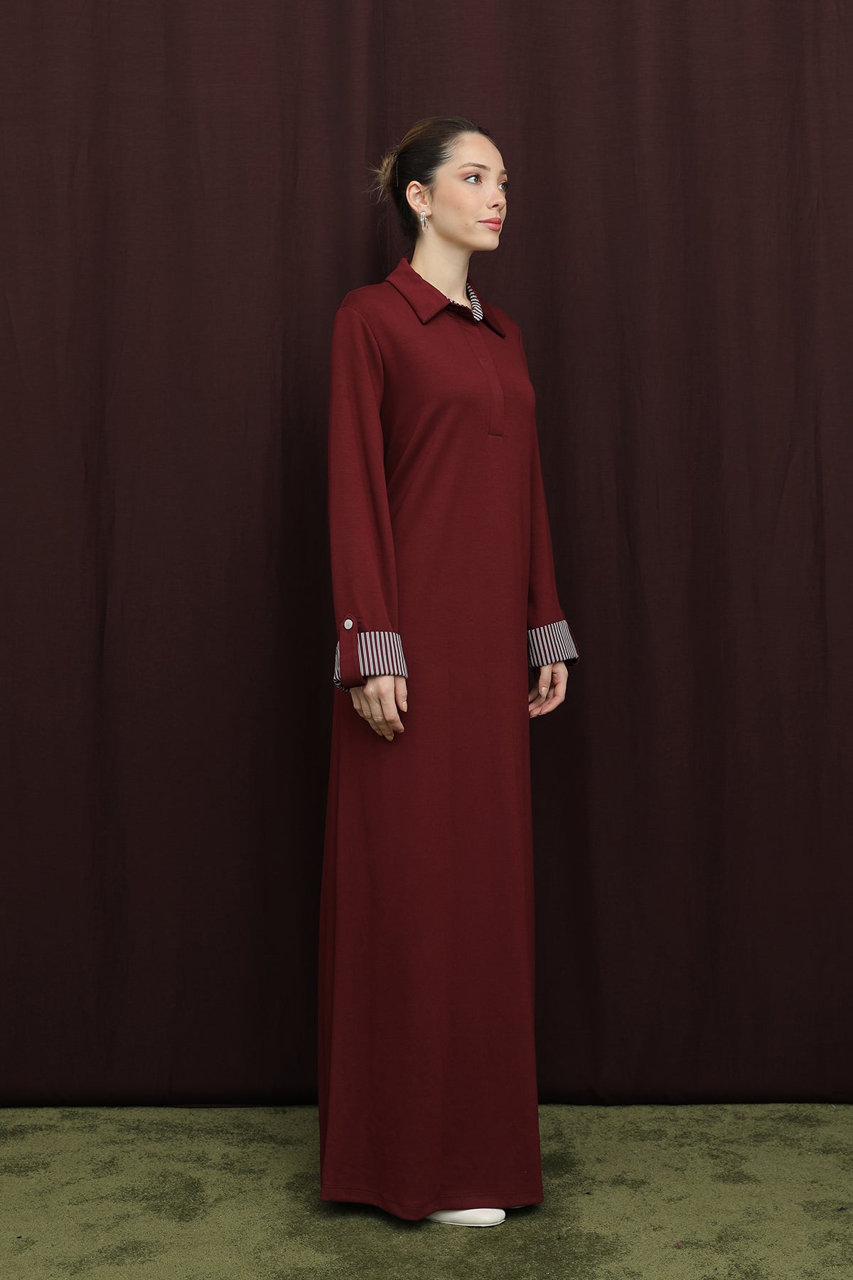 Kadın Gizli Patlı Polo Yaka Elbise - 12652ELB