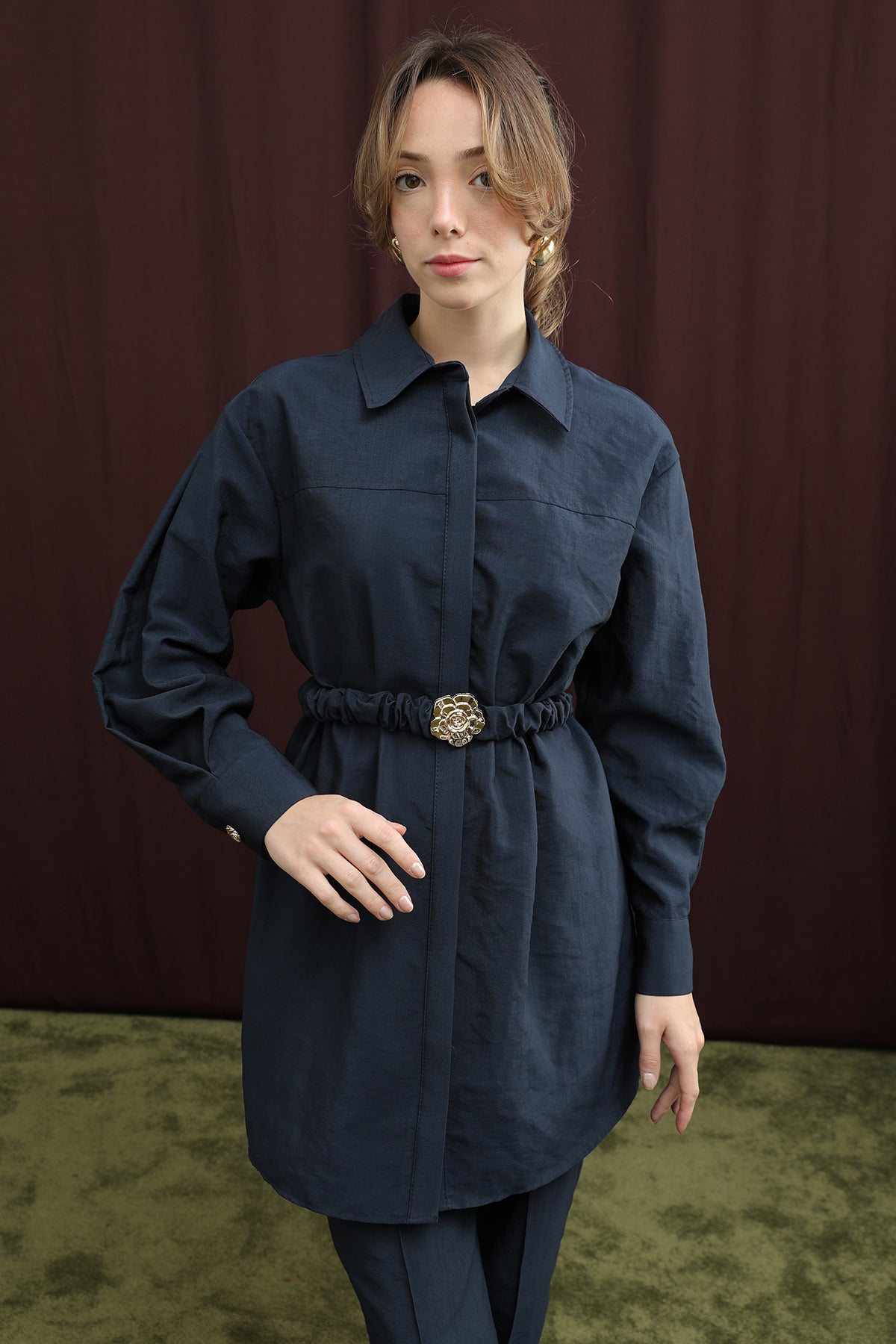 Kadın Gizli Patlı Beli Lastik Kemerli Takım - 14388TKS