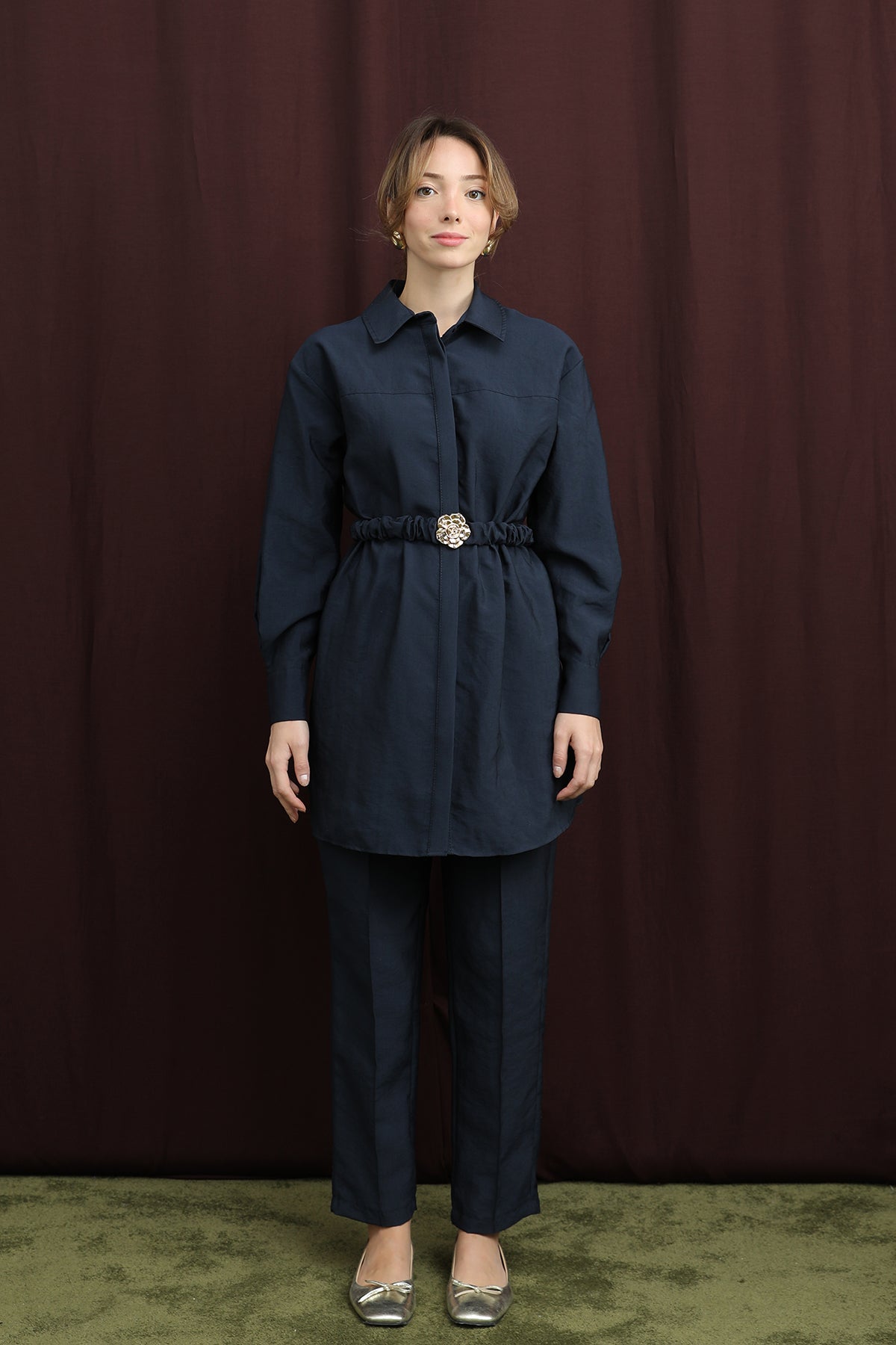 Kadın Gizli Patlı Beli Lastik Kemerli Takım - 14388TKS