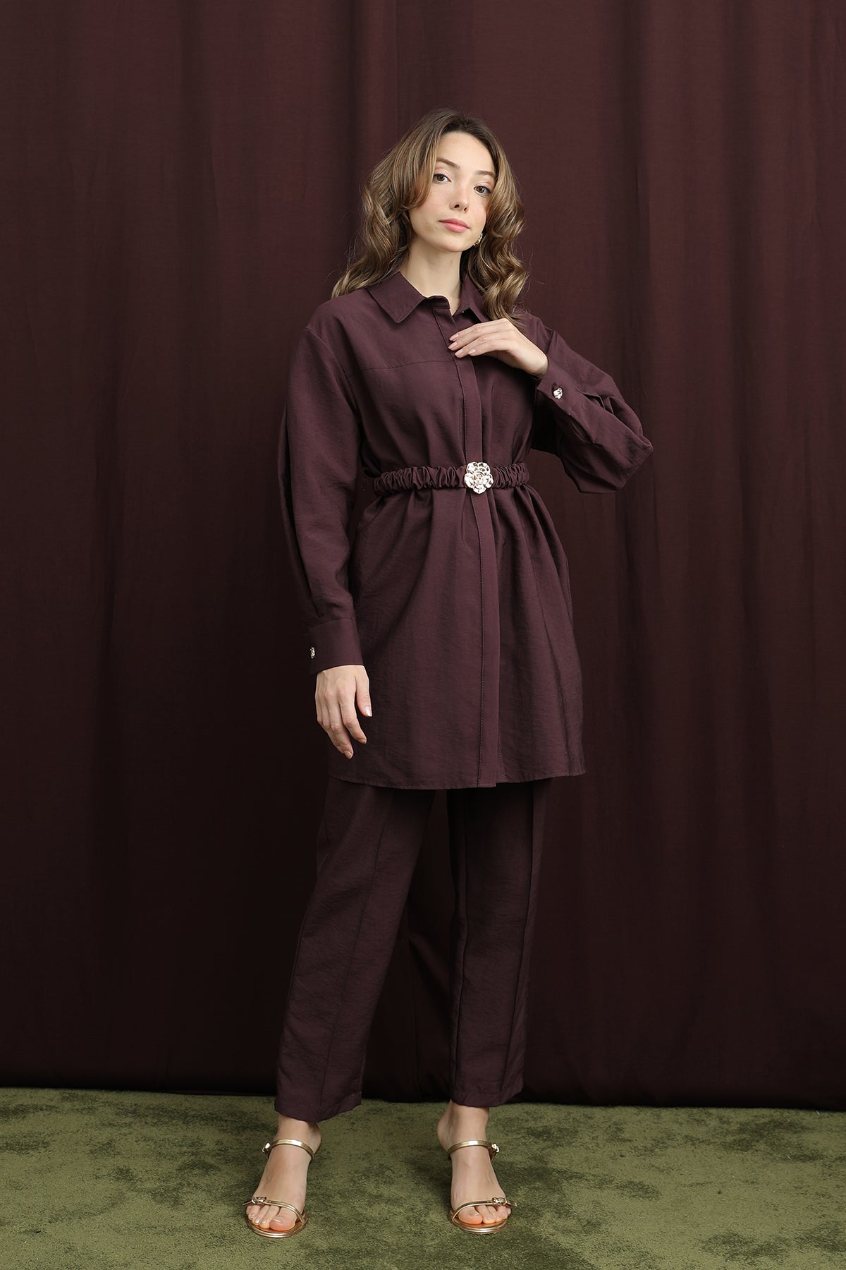 Kadın Gizli Patlı Beli Lastik Kemerli Takım - 14388TKS