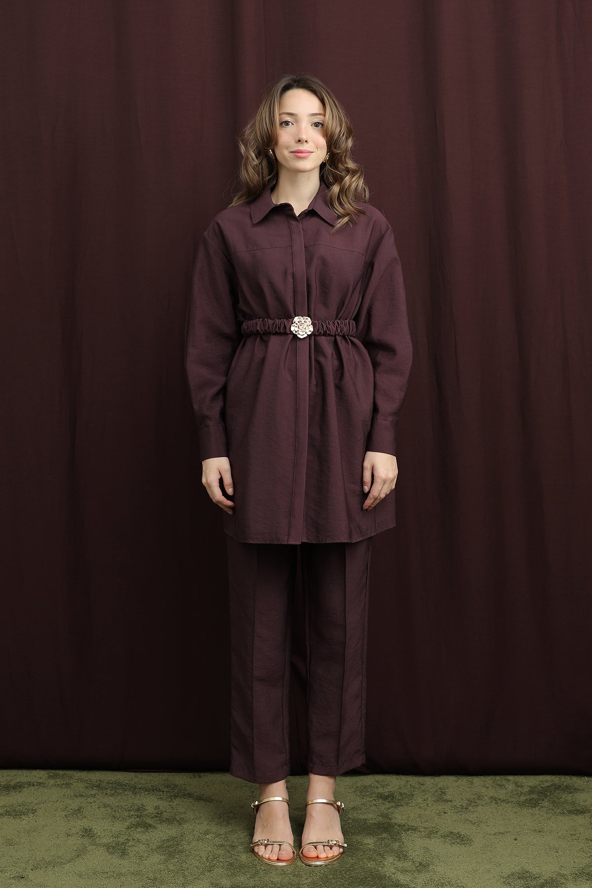 Kadın Gizli Patlı Beli Lastik Kemerli Takım - 14388TKS