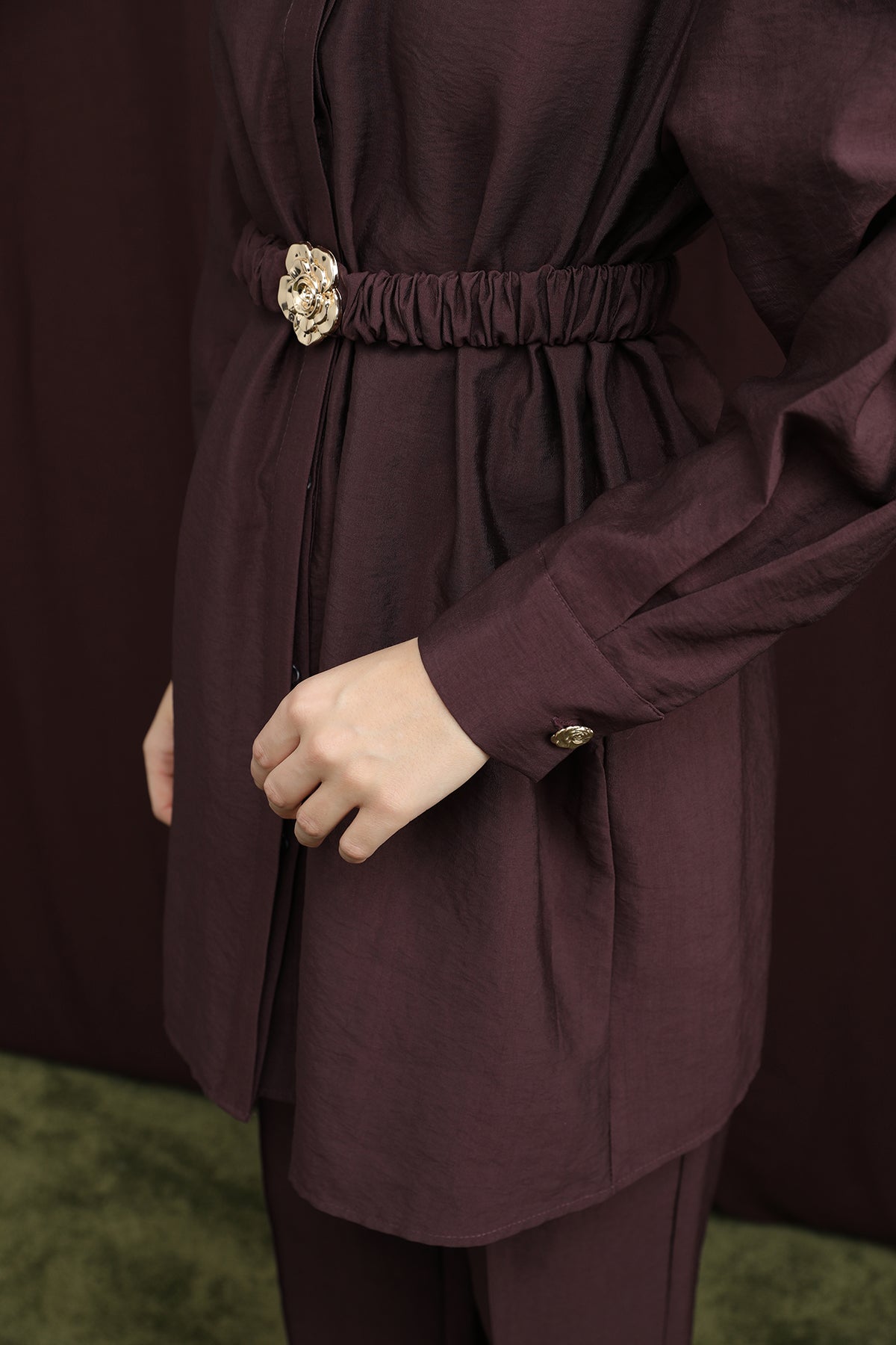 Kadın Gizli Patlı Beli Lastik Kemerli Takım - 14388TKS