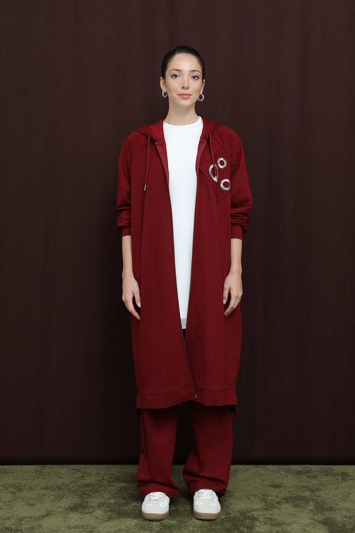 Kadın Aplike Detaylı Fermuarlı Kapüşonlu Takım - 14393TKS