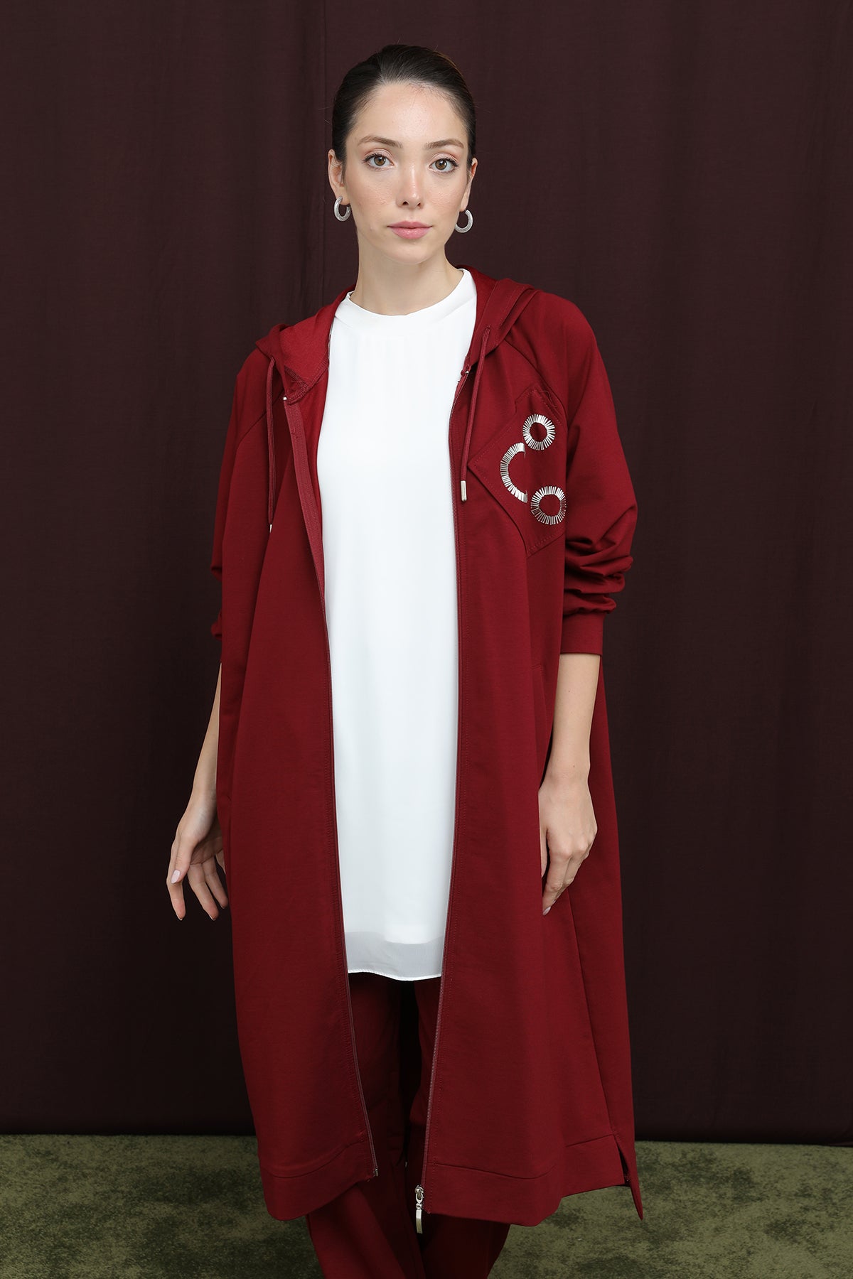 Kadın Aplike Detaylı Fermuarlı Kapüşonlu Takım - 14393TKS