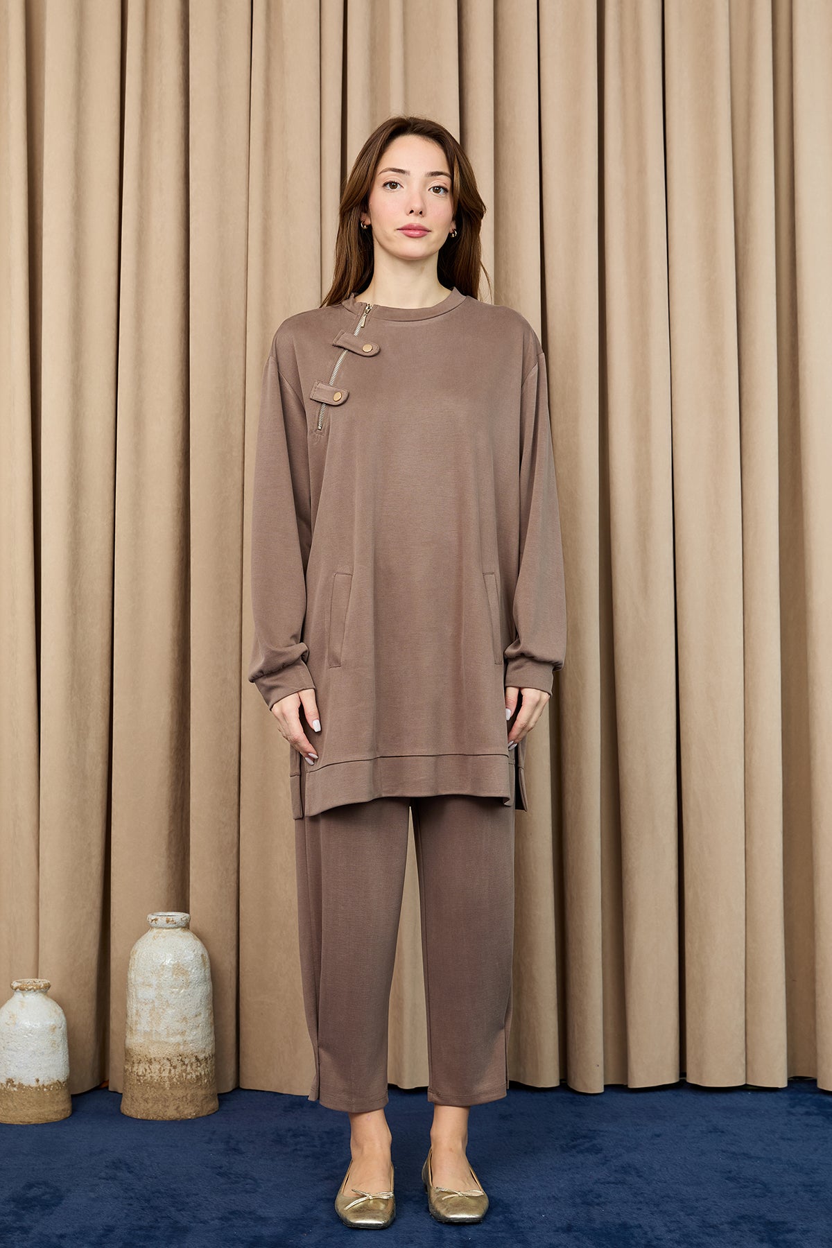 Kadın Yaka Fermuar Detaylı Takım -14406TKS