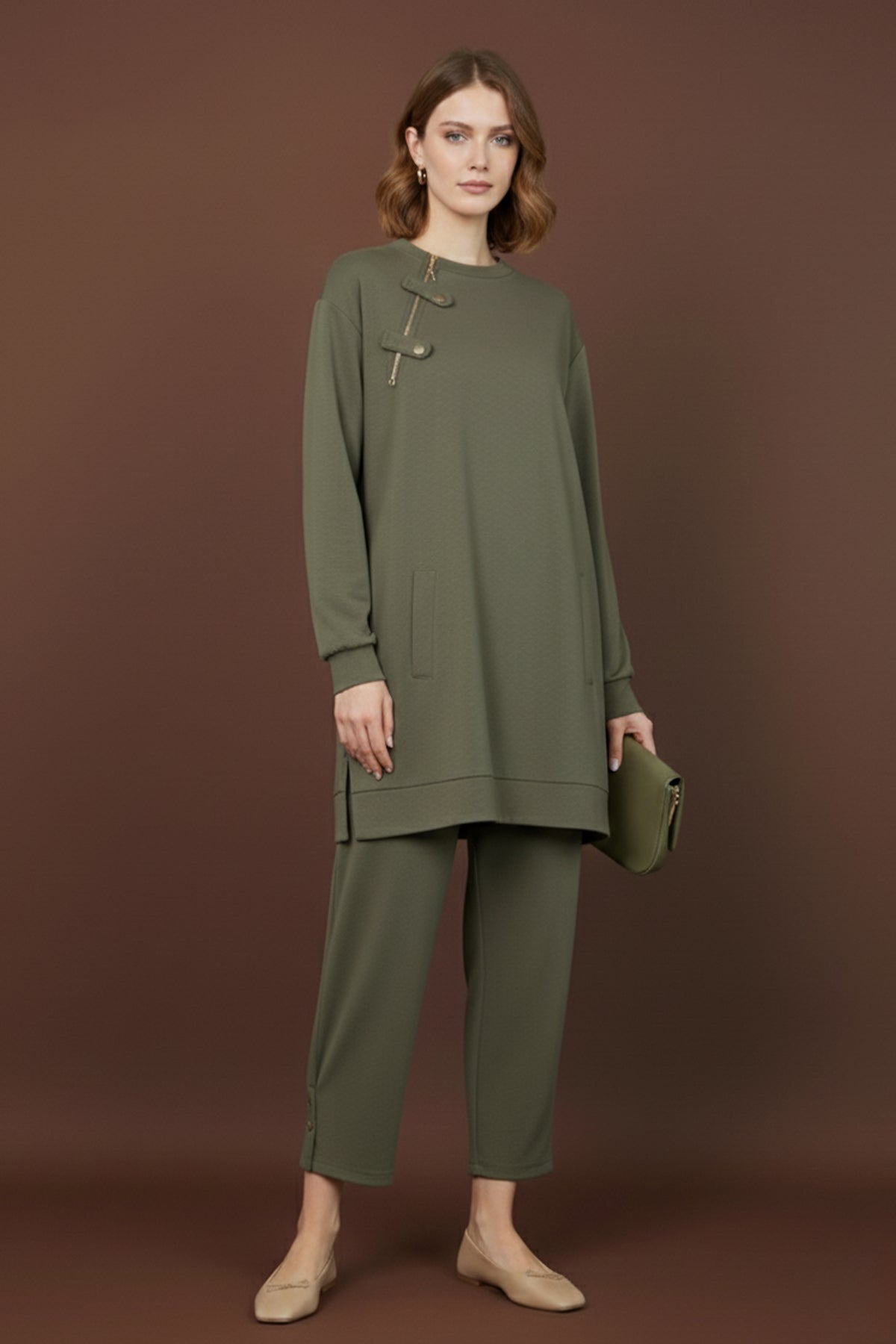 Kadın Yaka Fermuar Detaylı Takım -14406TKS